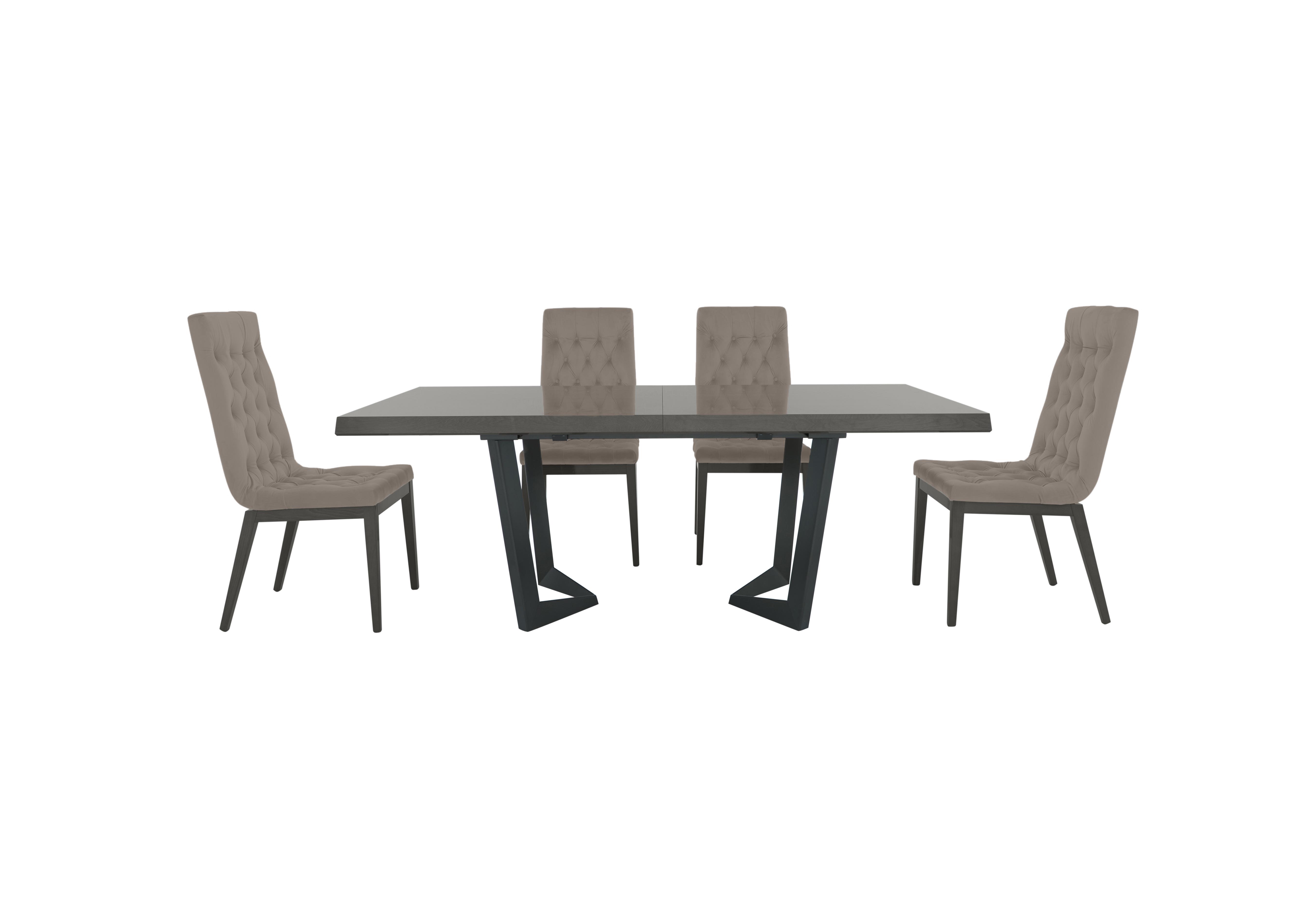 Palazzo 200cm Extending Dining Table in Silver Birch with 4 Capitonne Buttoned Dining Chairs in Scarlet 359 09 Taupe on Furniture Village