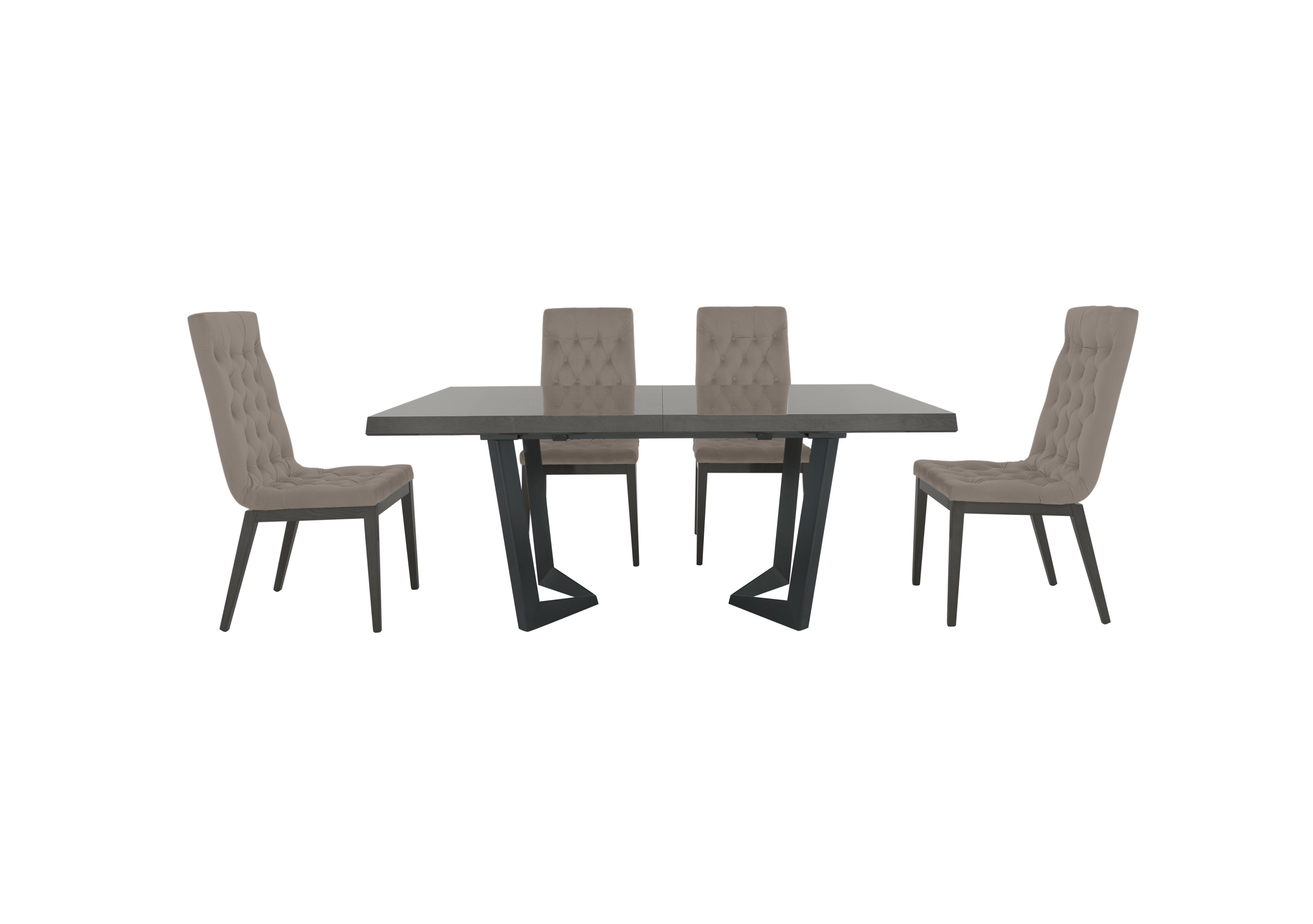 Palazzo 160cm Extending Dining Table in Silver Birch with 4 Capitonne Buttoned Dining Chairs in Scarlet 359 09 Taupe on Furniture Village