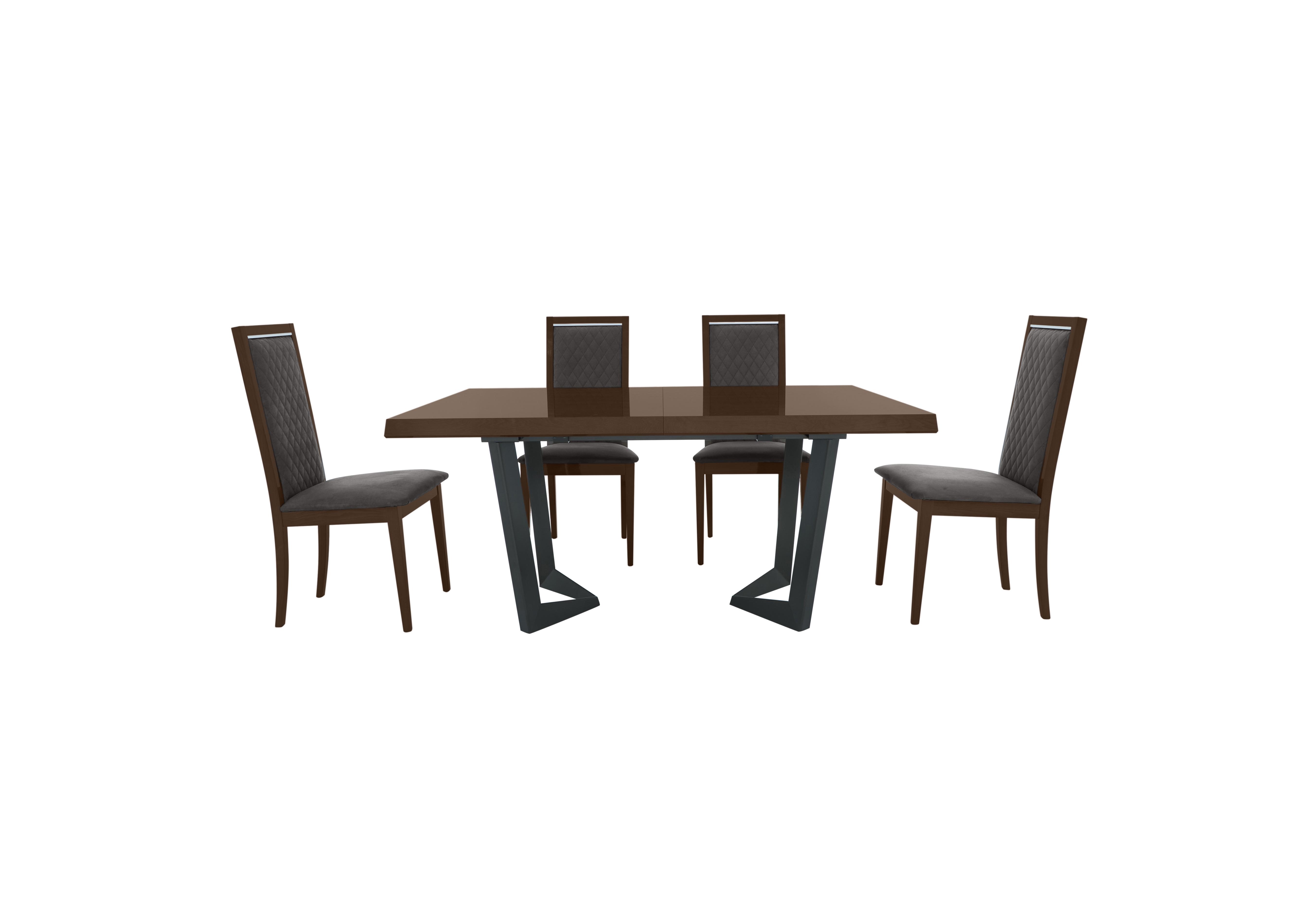 Palazzo 160cm Extending Dining Table in Dark Walnut with 4 Rombi Dining Chairs in Aquos 127 32 Dark Grey on Furniture Village