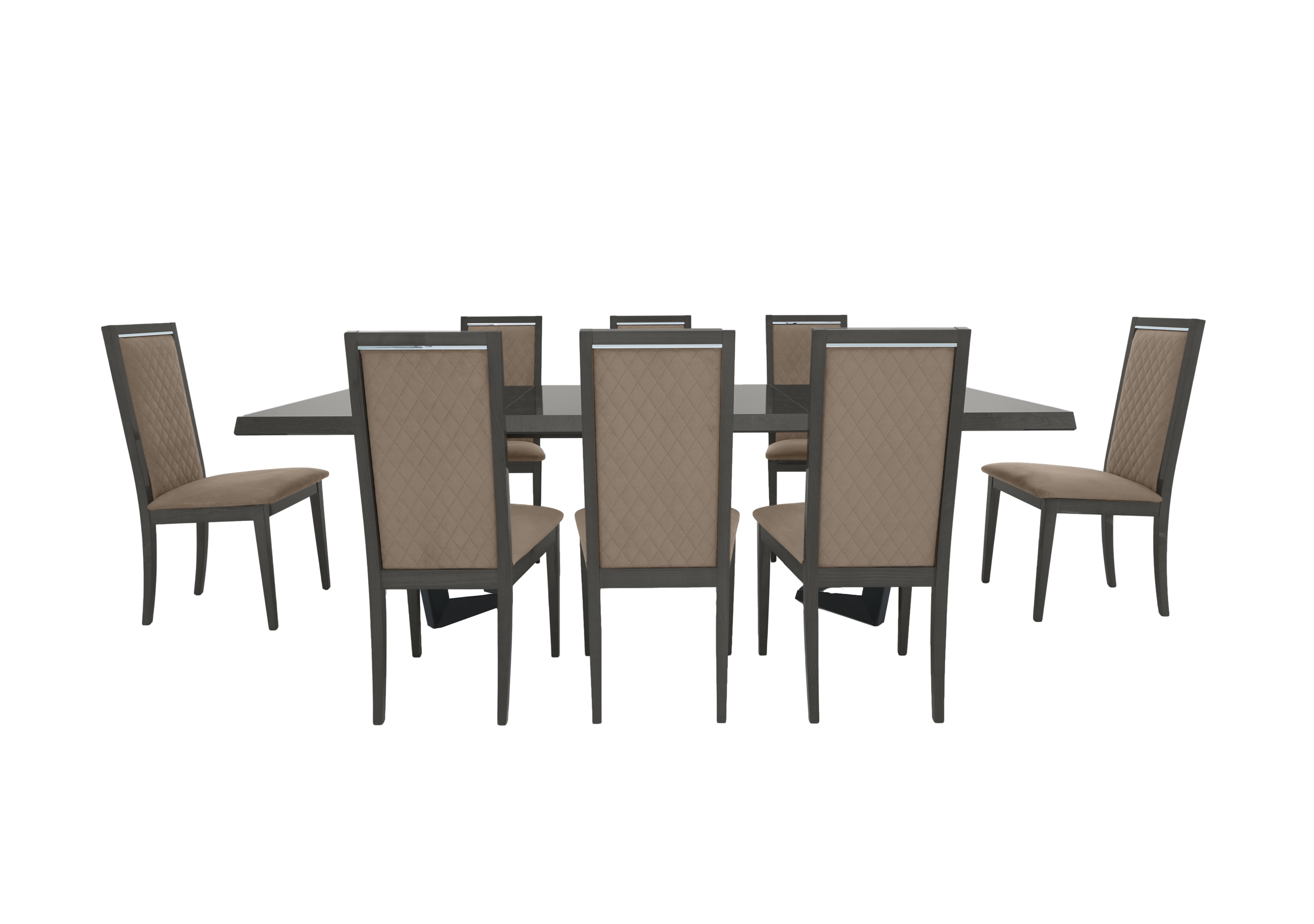 Palazzo 160cm Extending Dining Table in Silver Birch with 8 Rombi Dining Chairs in Aquos 125 08 Taupe on Furniture Village