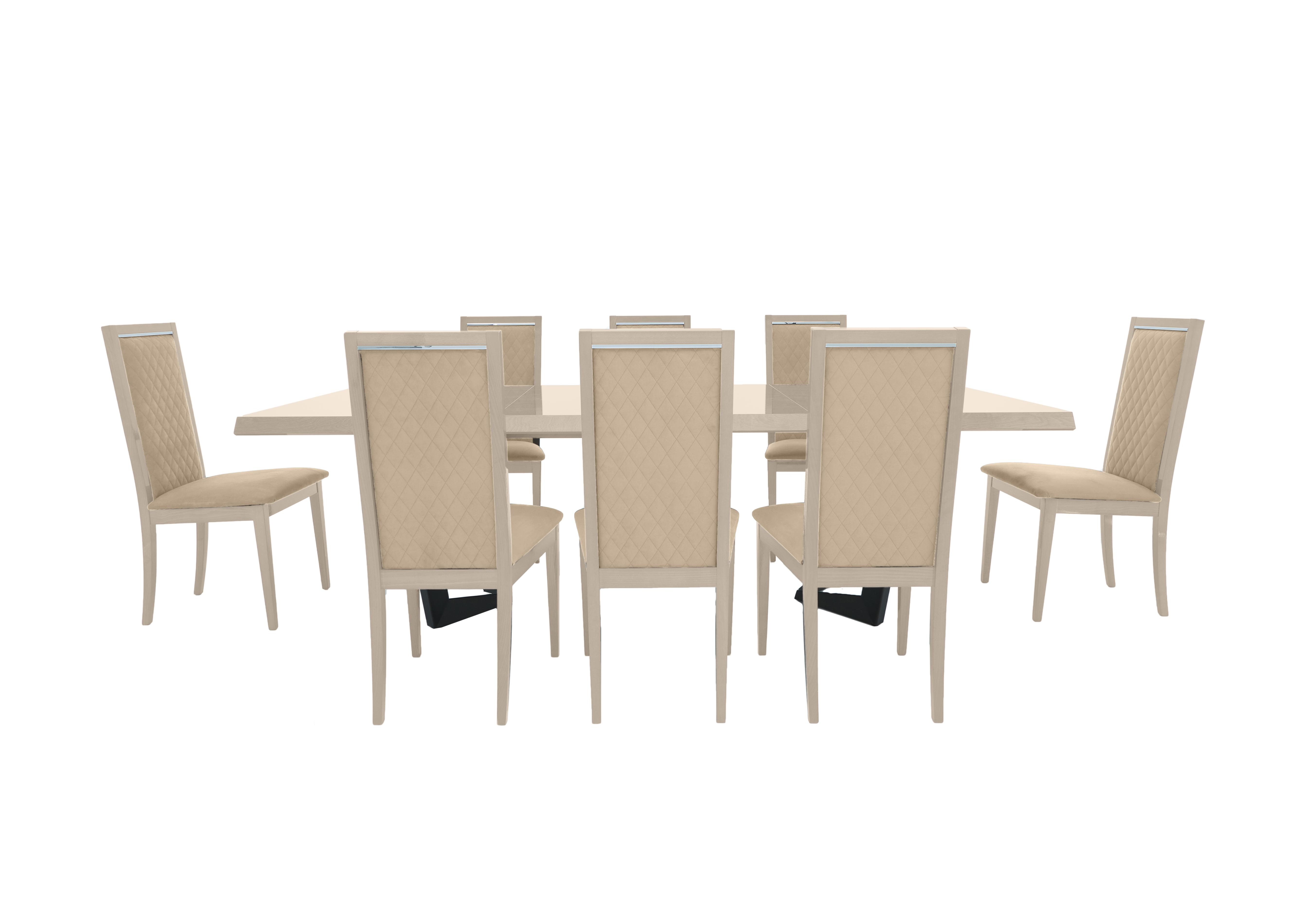 Palazzo 200cm Extending Dining Table in Sand Birch with 8 Rombi Dining Chairs in Aquos 129 03 Cream on Furniture Village
