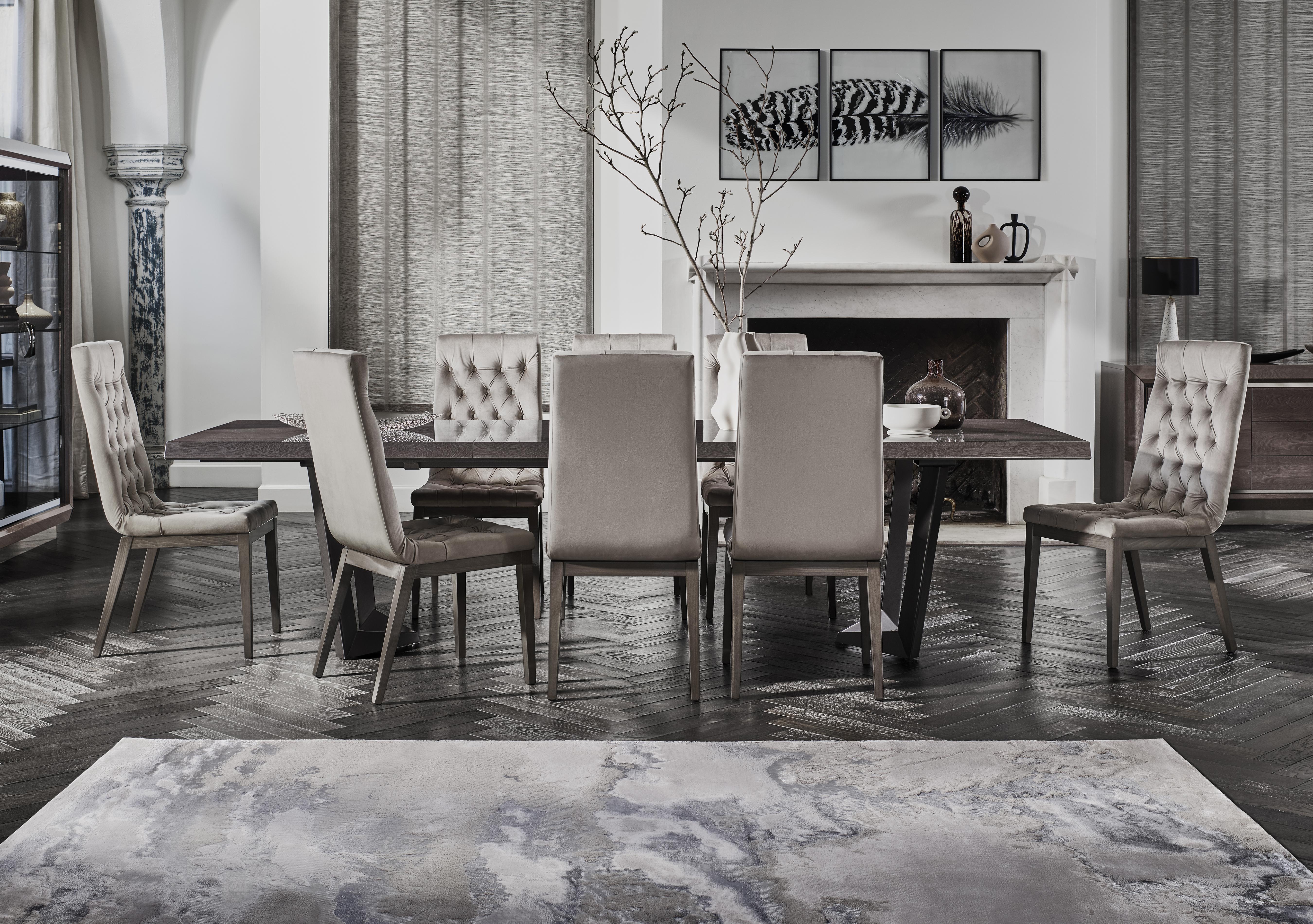 Palazzo 200cm Extending Dining Table in Silver Birch with 8 Capitonne Buttoned Dining Chairs in  on Furniture Village