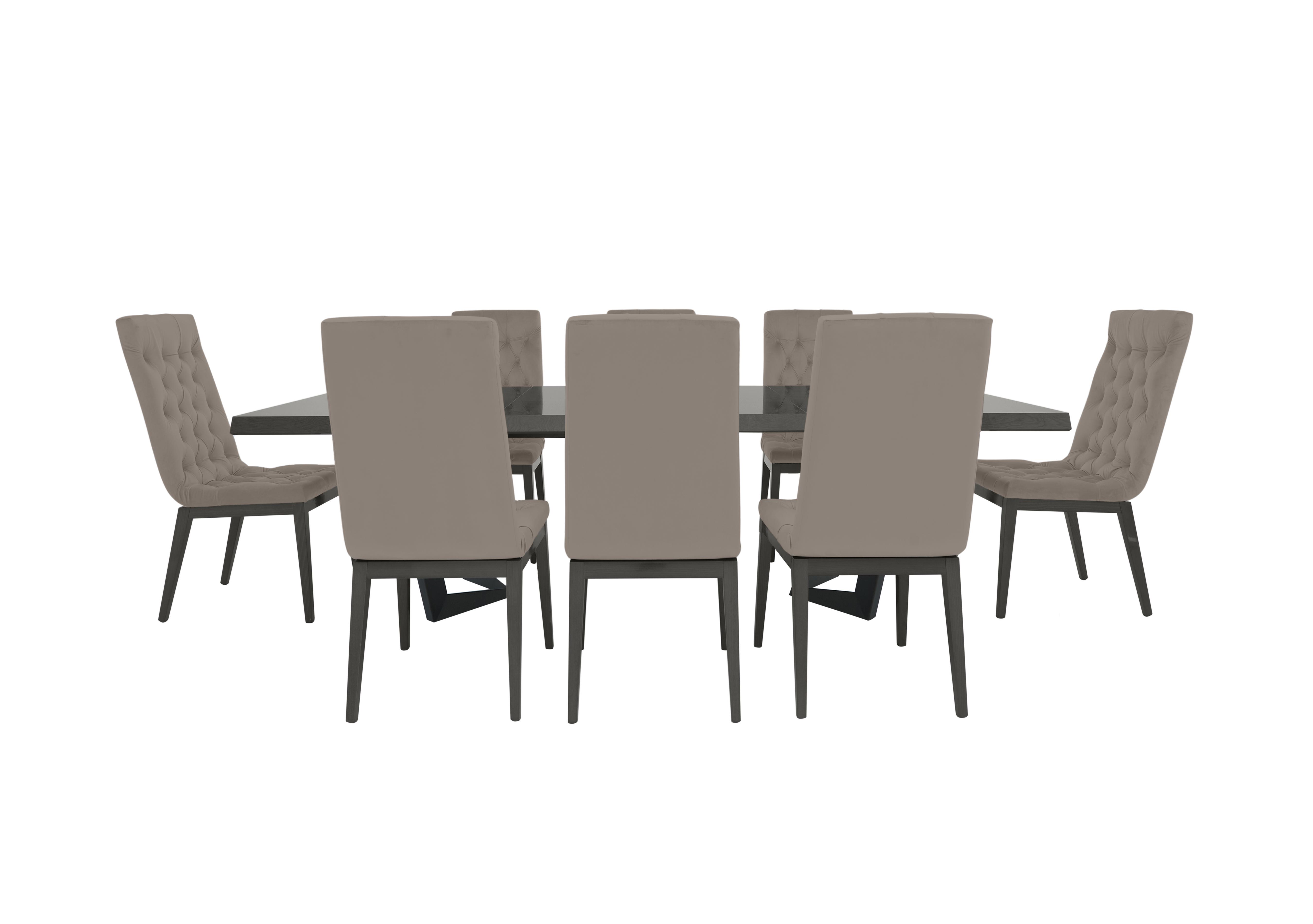 Palazzo 200cm Extending Dining Table in Silver Birch with 8 Capitonne Buttoned Dining Chairs in Scarlet 359 09 Taupe on Furniture Village