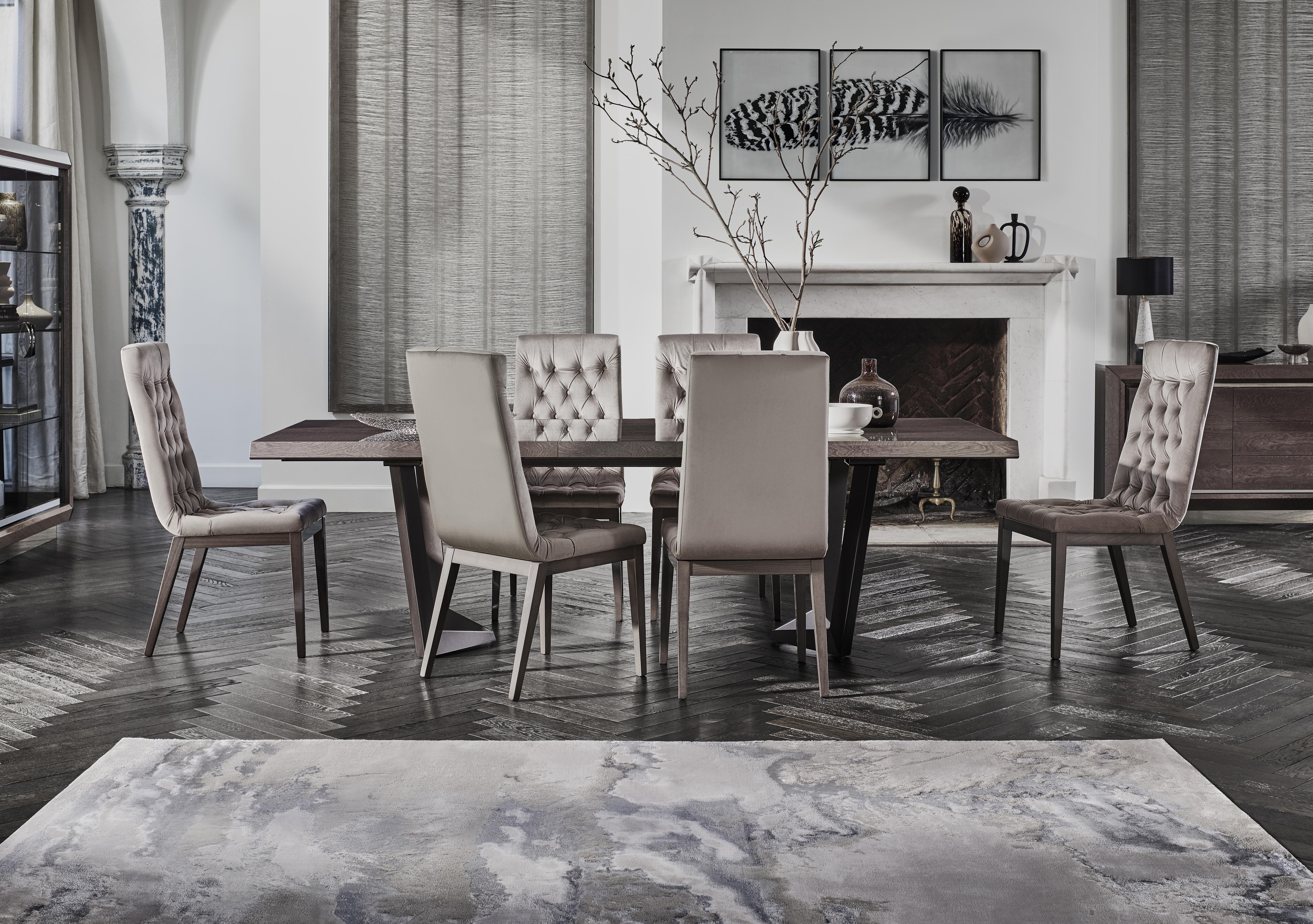 Palazzo 200cm Extending Dining Table in Silver Birch with 6 Capitonne Buttoned Dining Chairs in  on Furniture Village
