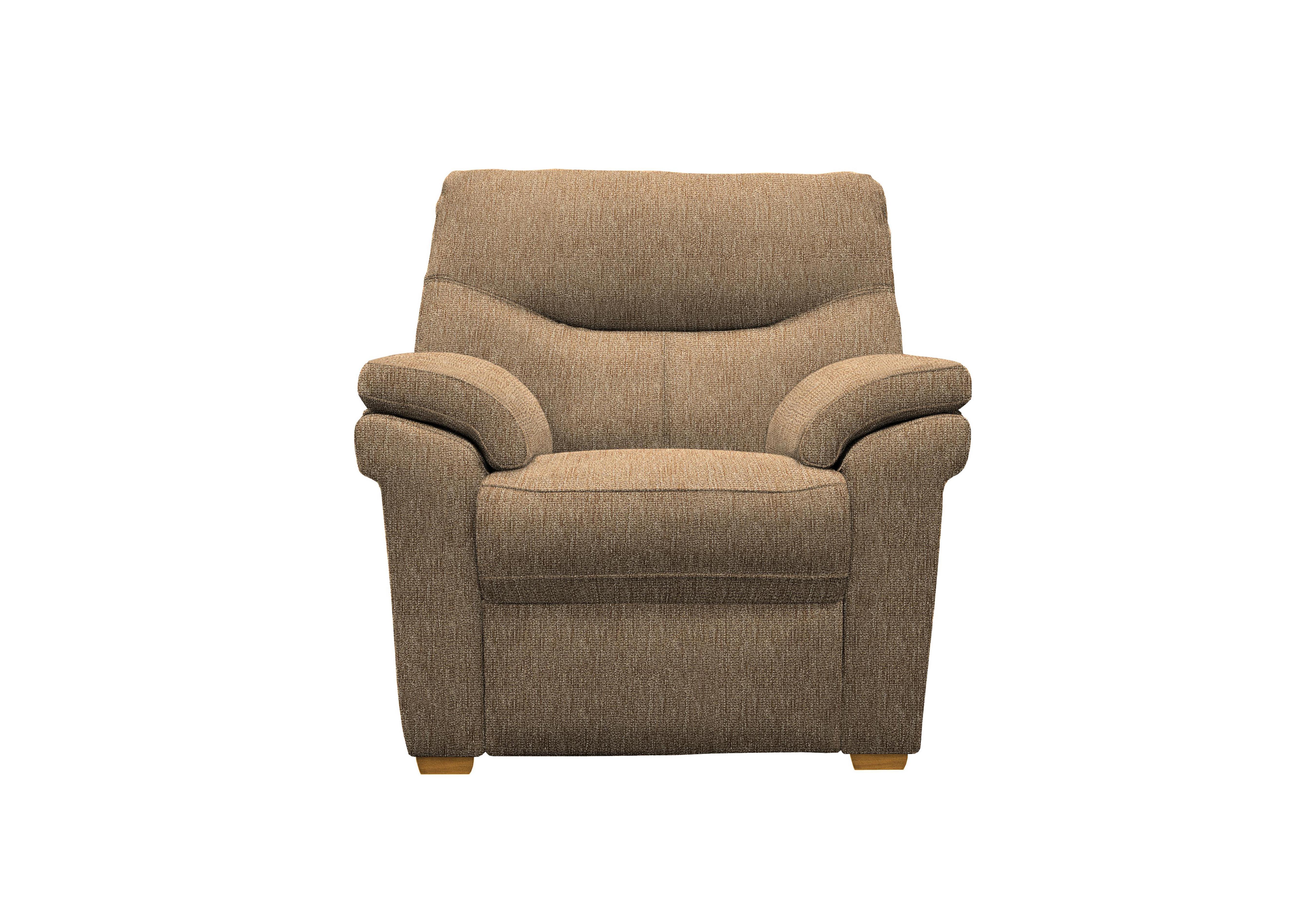 Seattle Fabric Armchair with Wooden Feet in A070 Boucle Cocoa Ok on Furniture Village