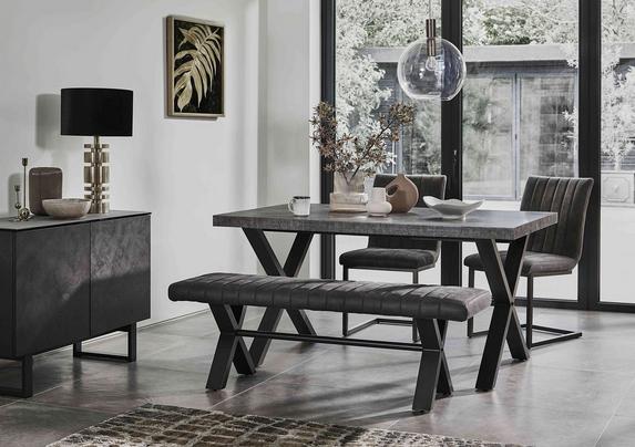 Moon Dining Table with Cantilever Dining Chairs and Dining Bench