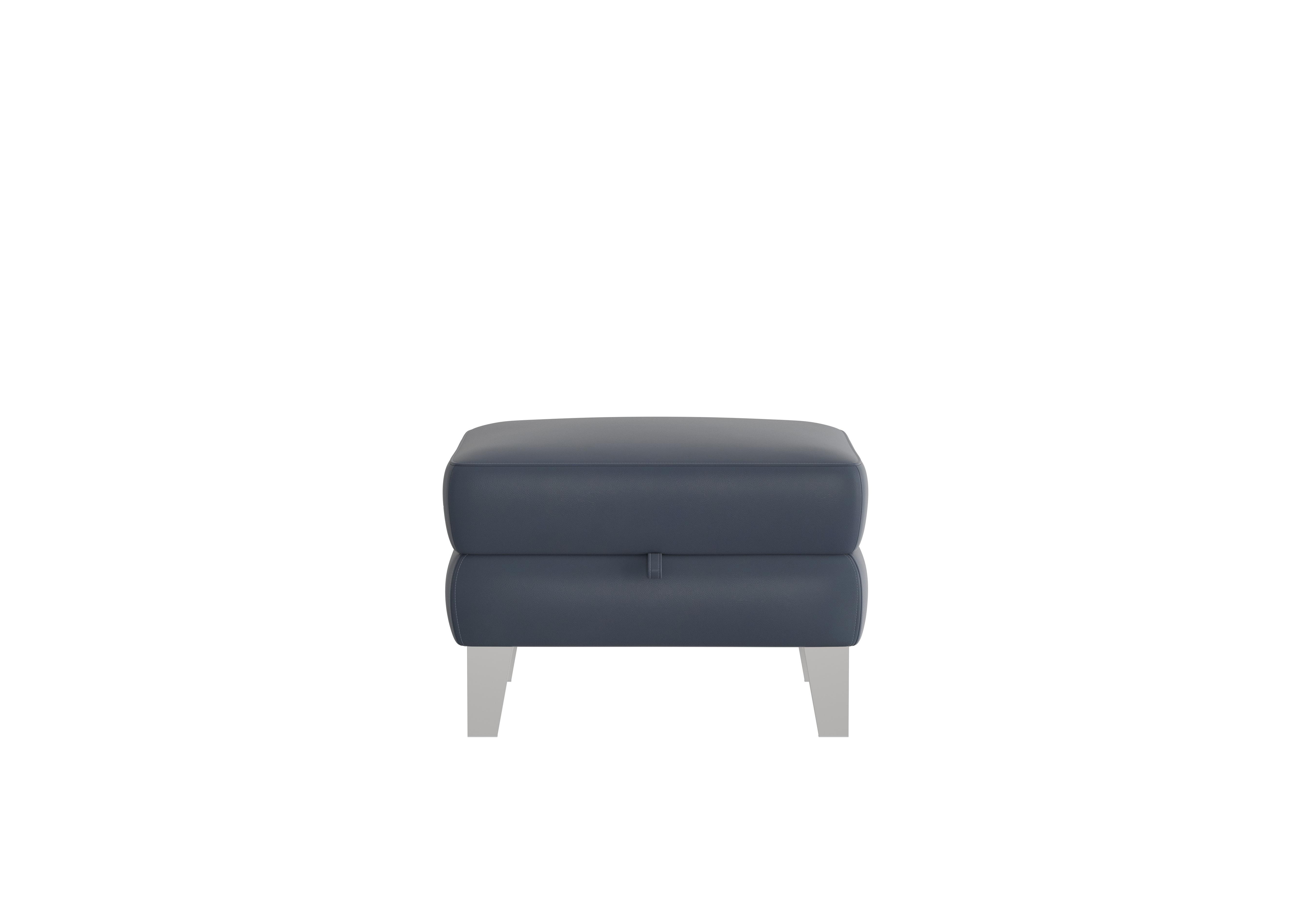 Amarilla Leather Storage Footstool in Bv-313e Ocean Blue on Furniture Village