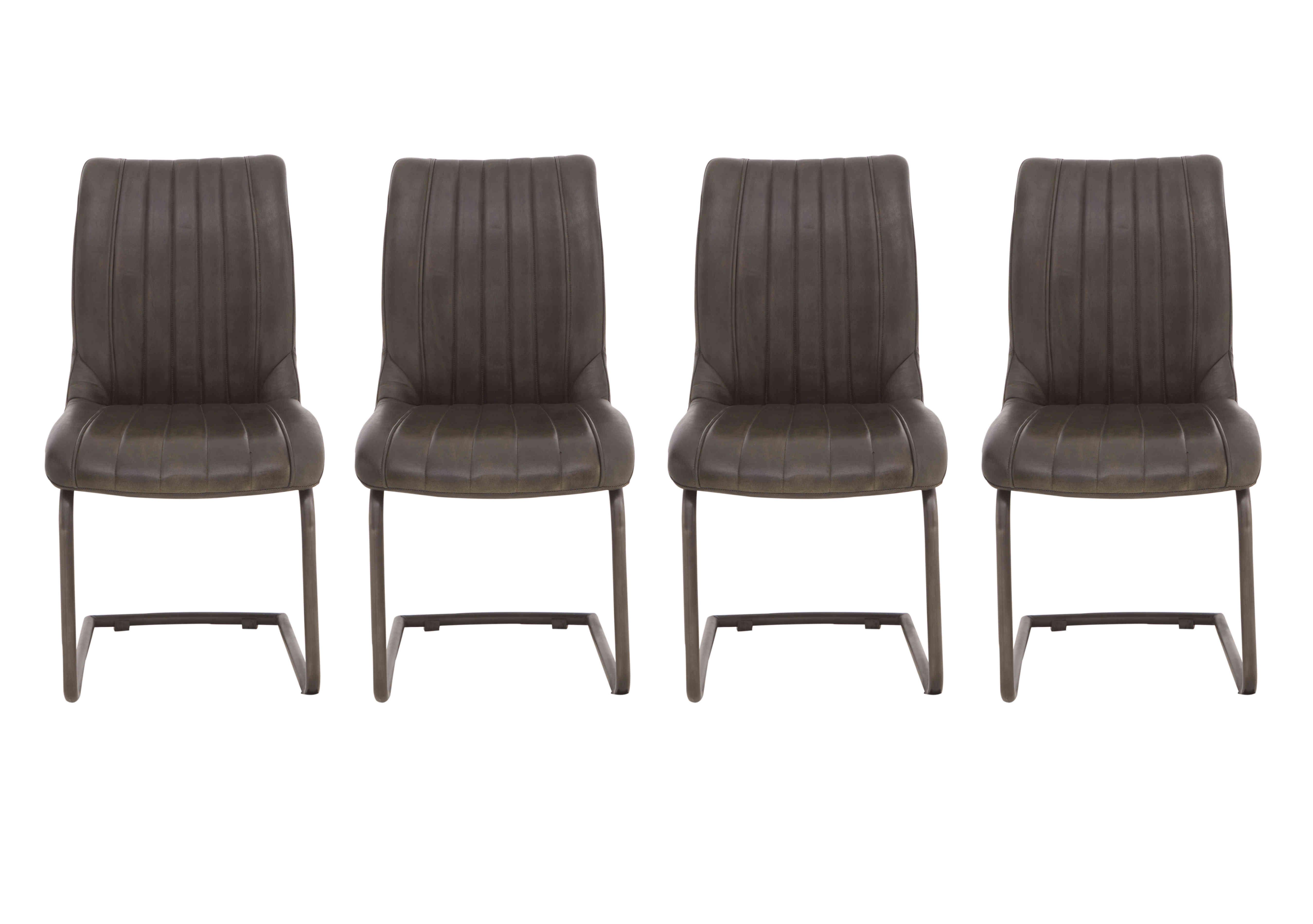 Dee Set of 4 Cantilever Leather Dining Chairs in Vintage Dark Grey on Furniture Village