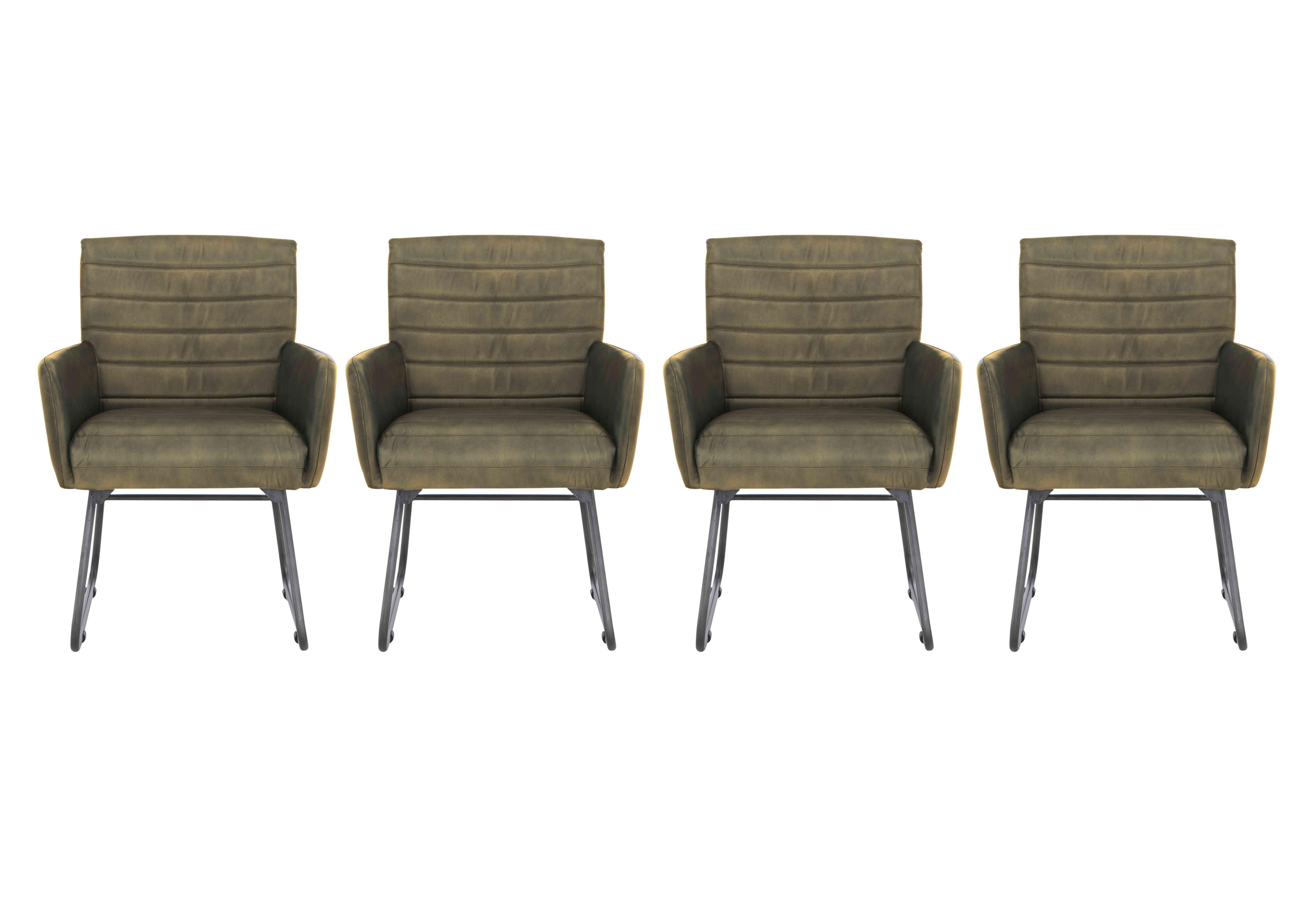 Sam Set of 4 Leather Dining Chairs in Olive on Furniture Village
