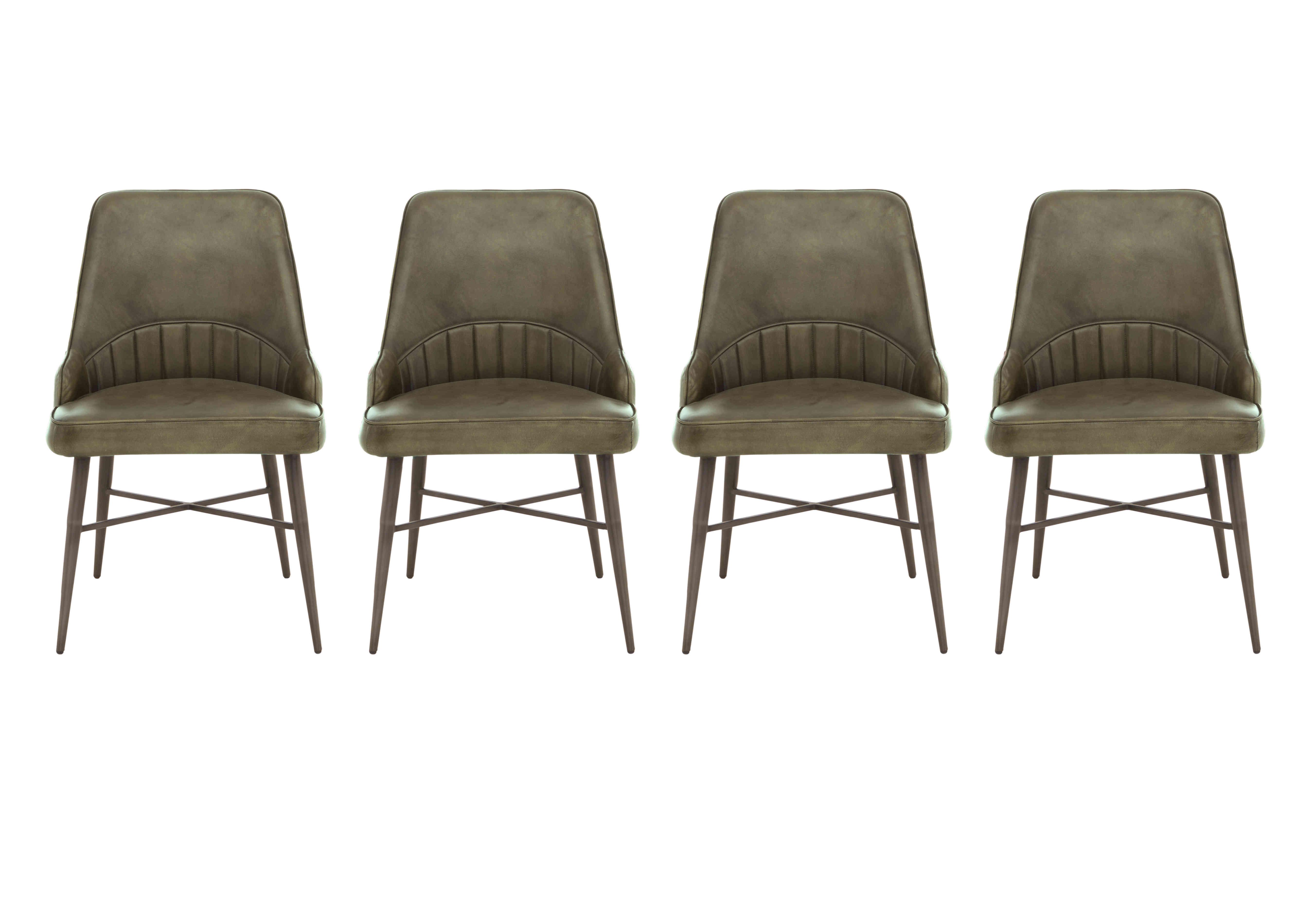 Val Set of 4 Leather Dining Chairs in Olive on Furniture Village