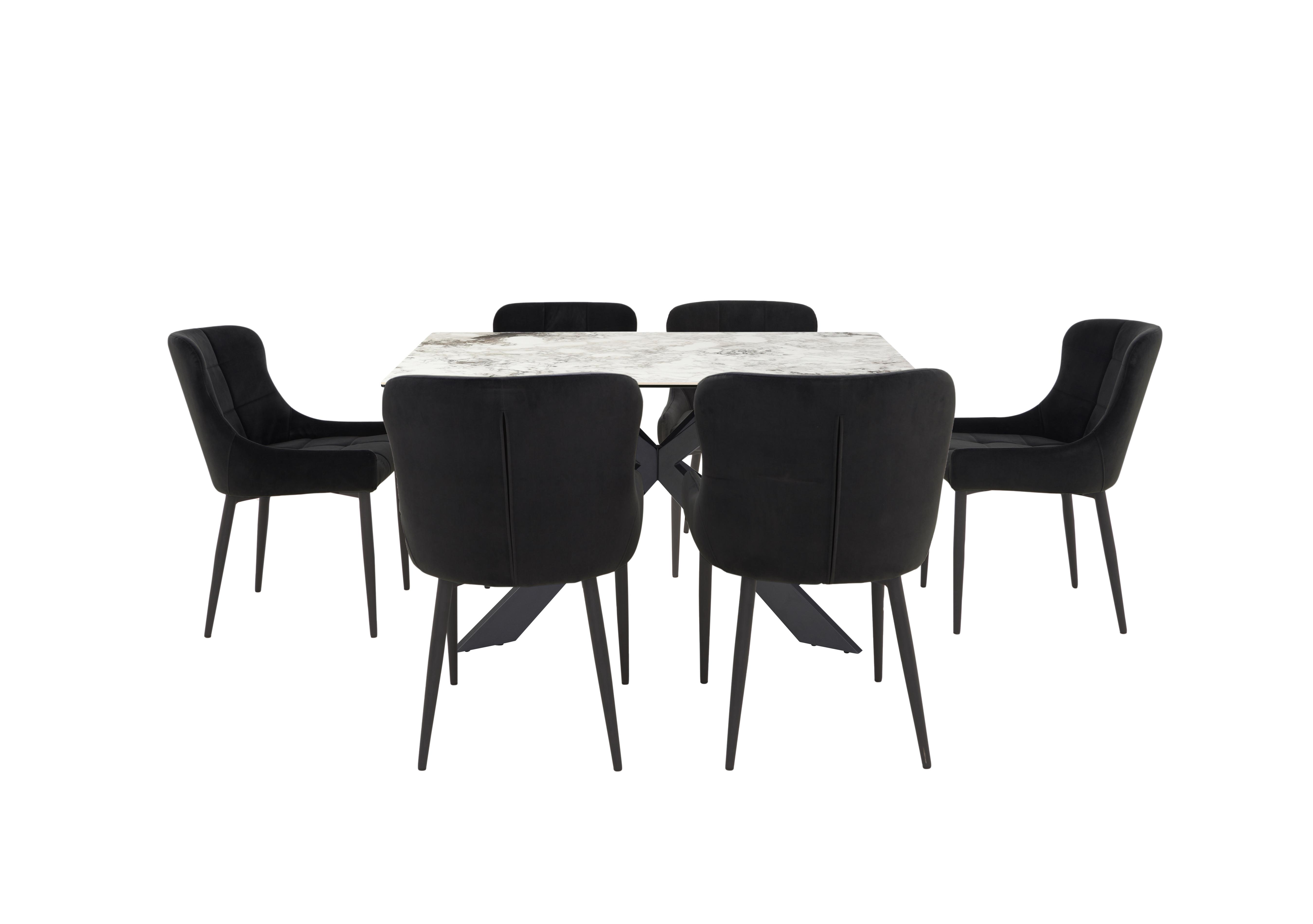 Kos Dining Table with 6 Velvet Dining Chairs Dining Set in Black on Furniture Village