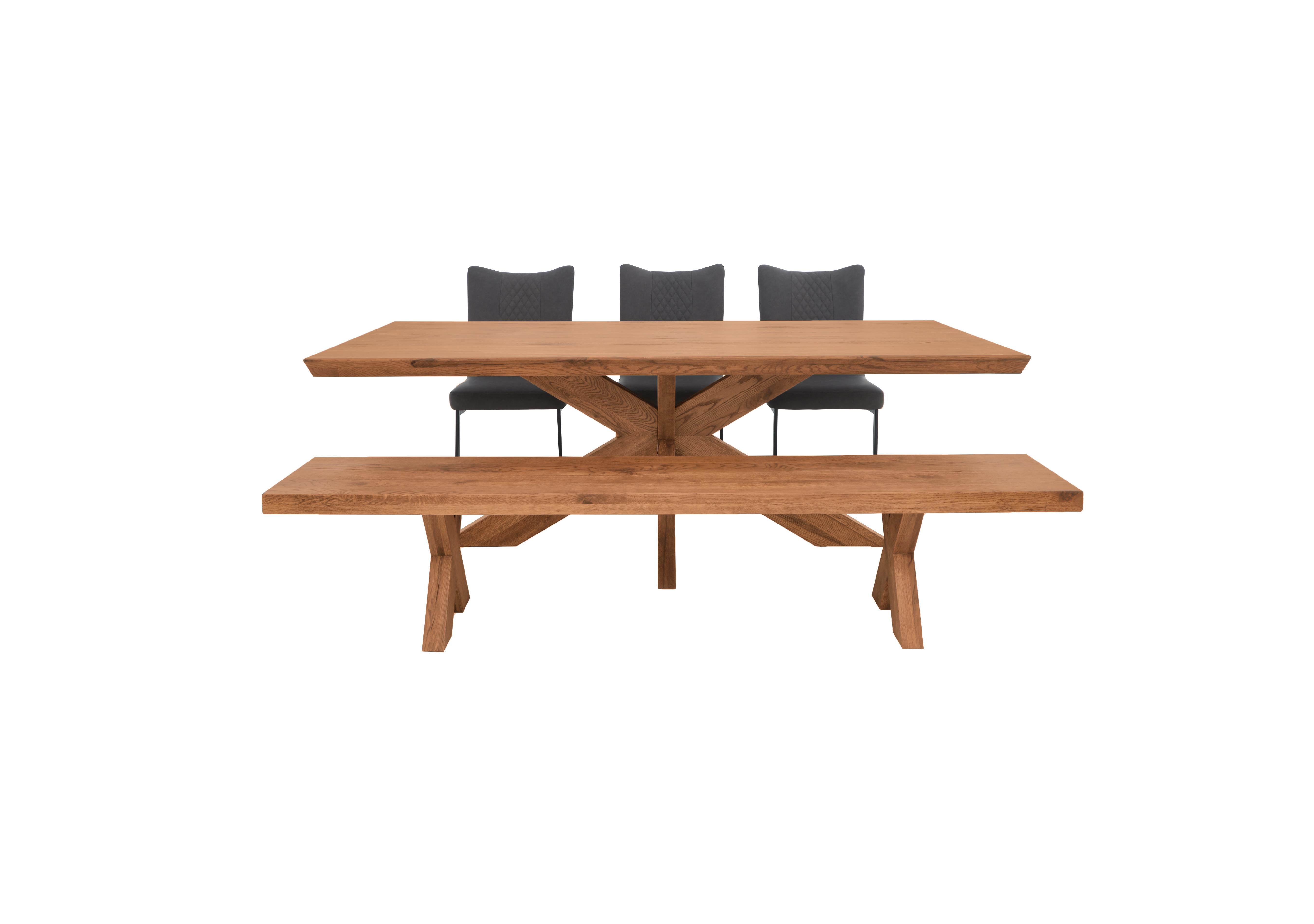 Loki Dining Table with 3 Grey Cantilever Dining Chairs and Dining Bench Dining Set in Oiled on Furniture Village