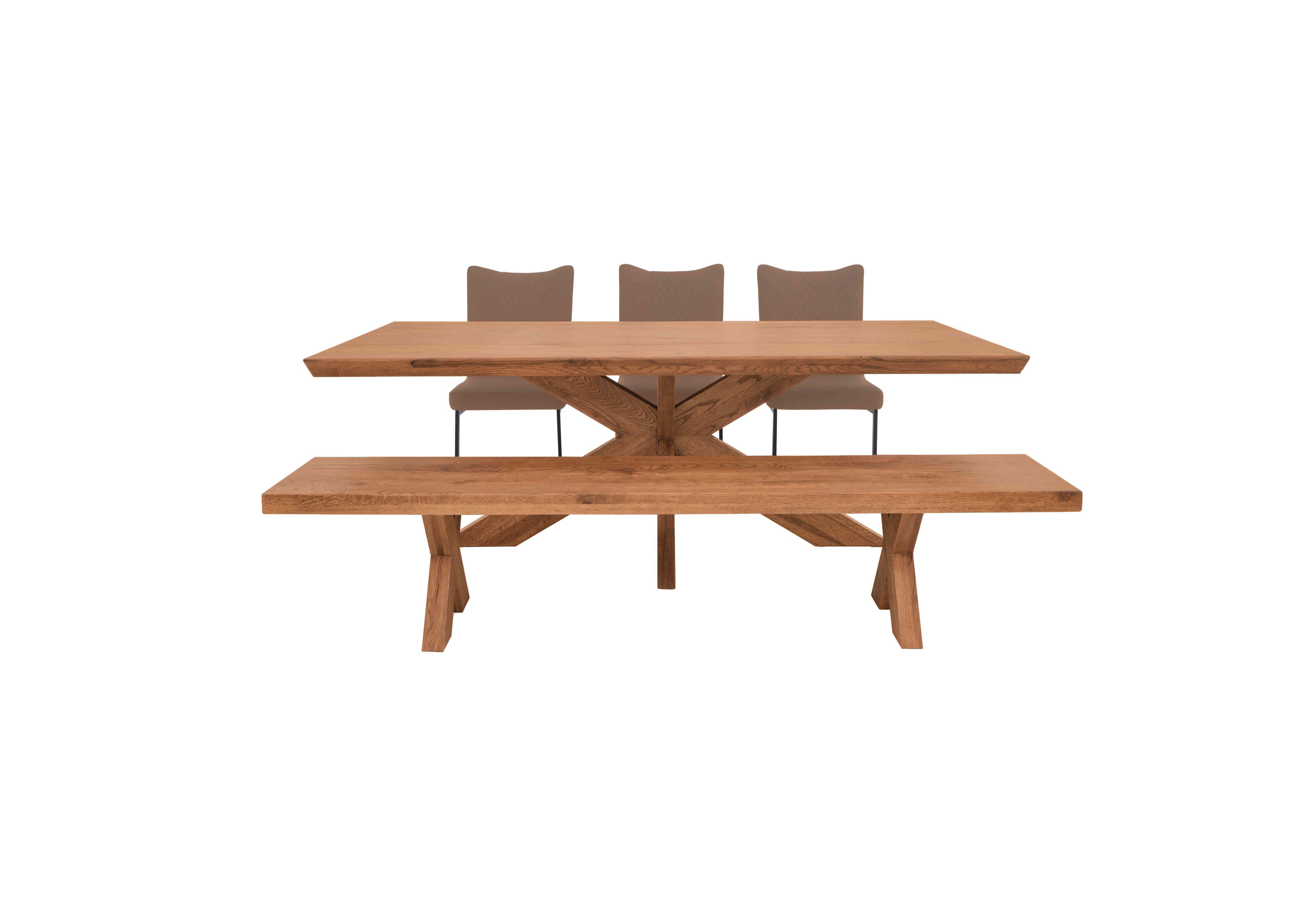 Loki Dining Table with 3 Brown Cantilever Dining Chairs and Dining Bench Dining Set in Oiled on Furniture Village