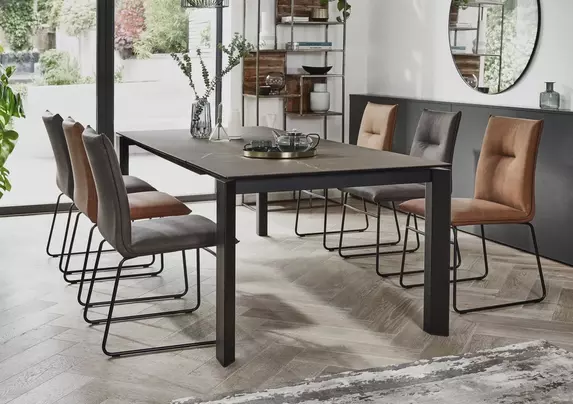 Gate Extra Large Extending Dining Table and 6 Maya Ski Leg Faux Leather  Dining Chairs - Connubia - Furniture Village