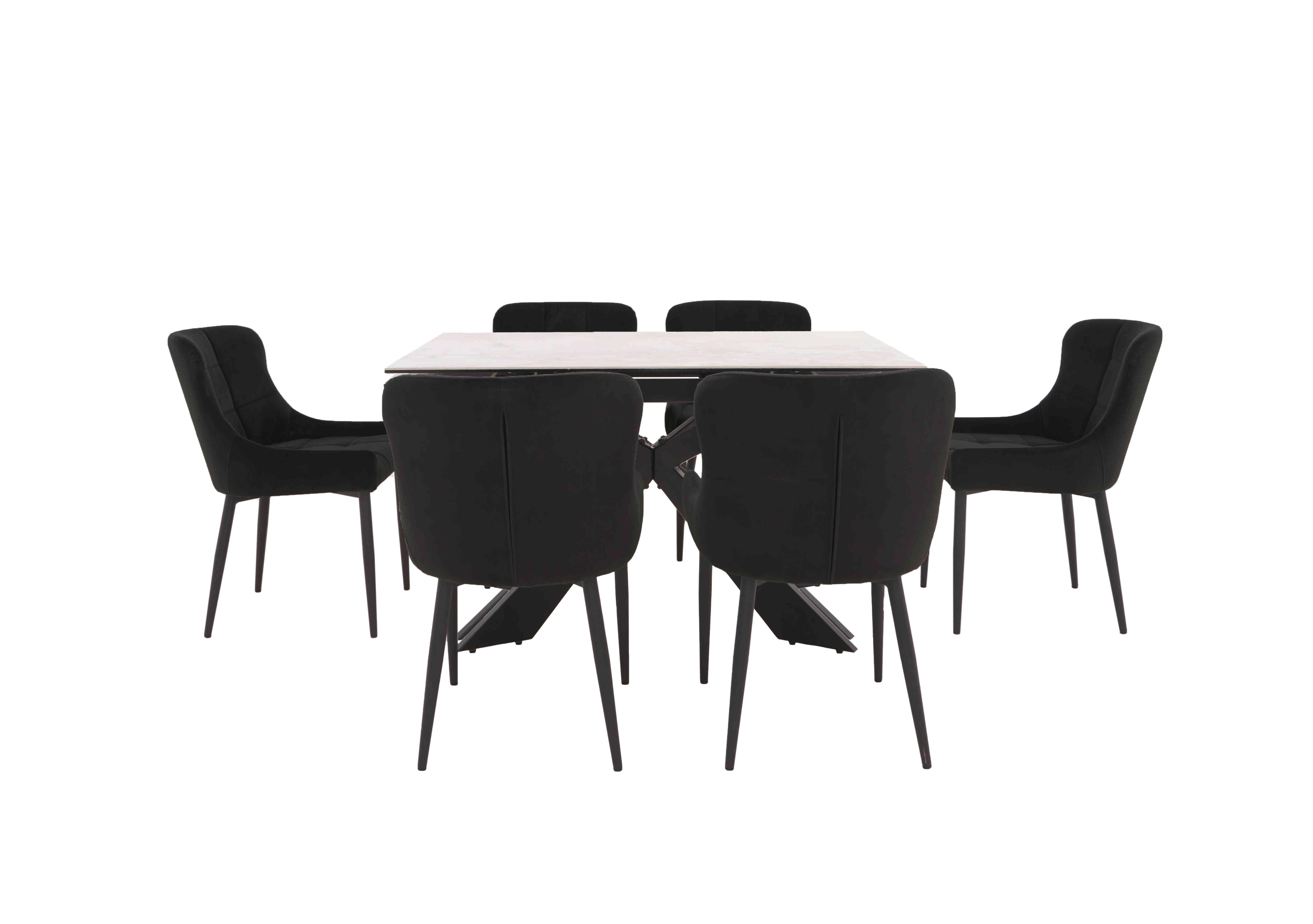 Kos Extending Dining Table with 6 Velvet Dining Chairs Dining Set in Black on Furniture Village