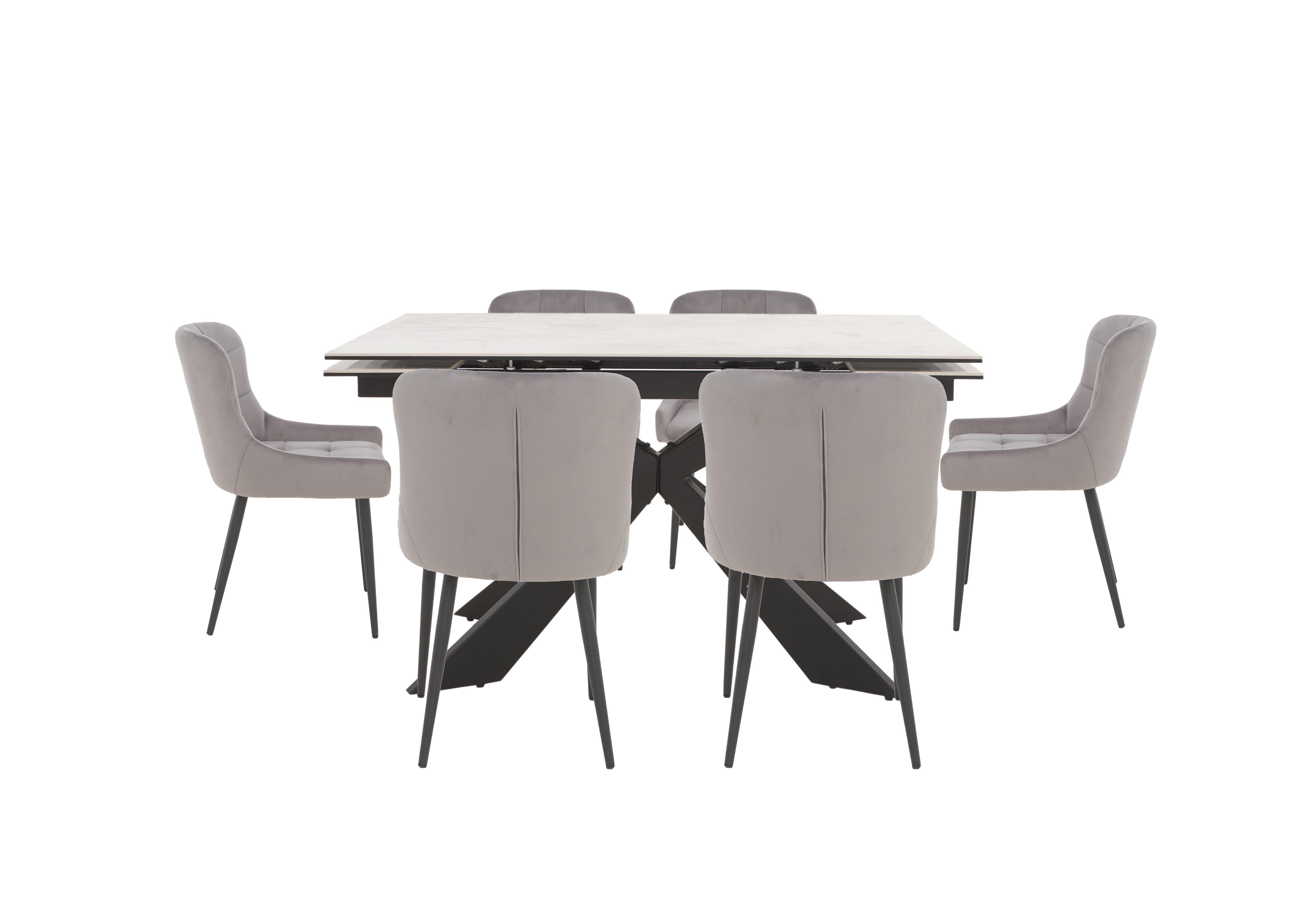Kos Extending Dining Table with 6 Velvet Dining Chairs Dining Set in Granite on Furniture Village