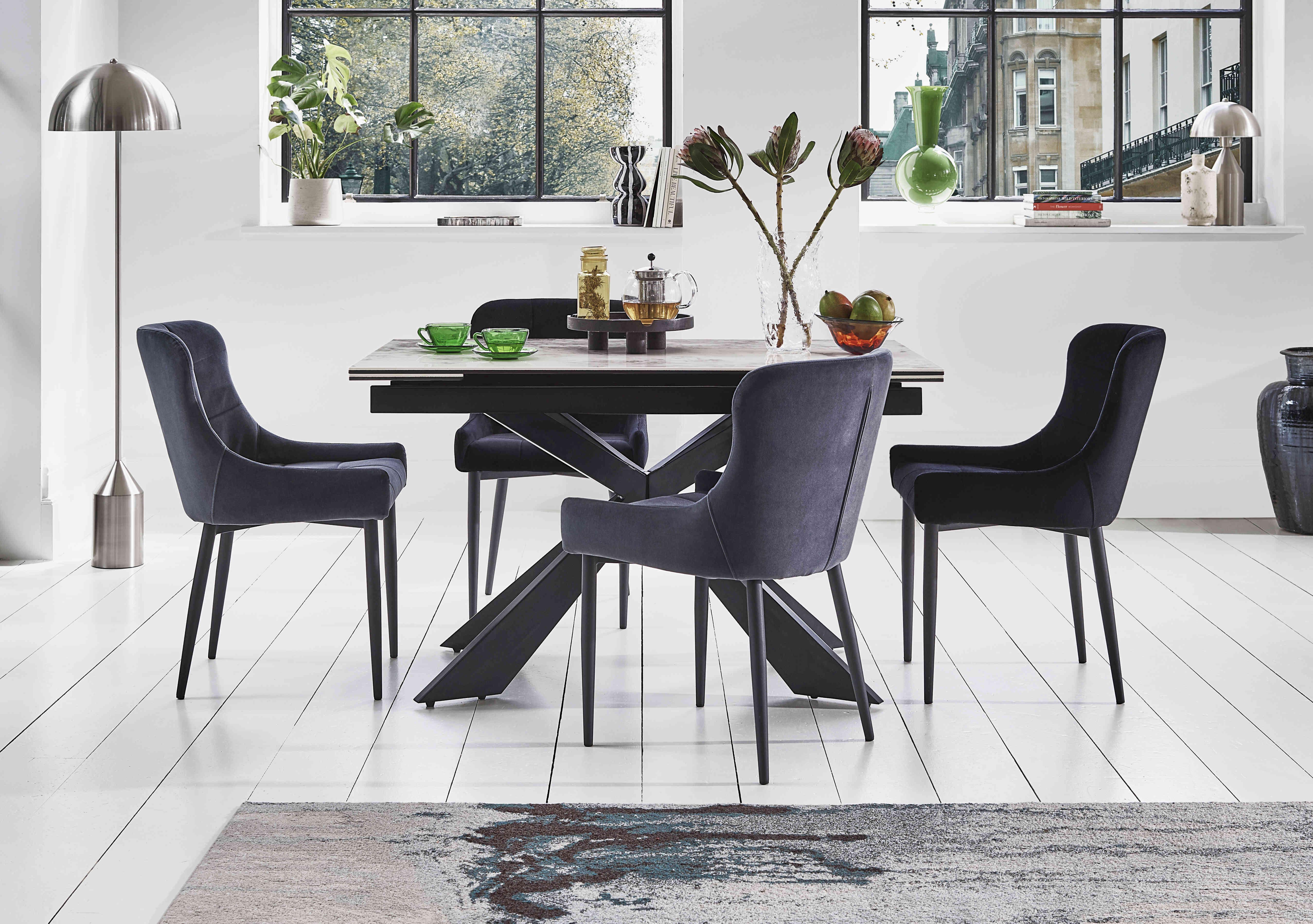 Kos Extending Dining Table with 4 Velvet Dining Chairs Dining Set in  on Furniture Village