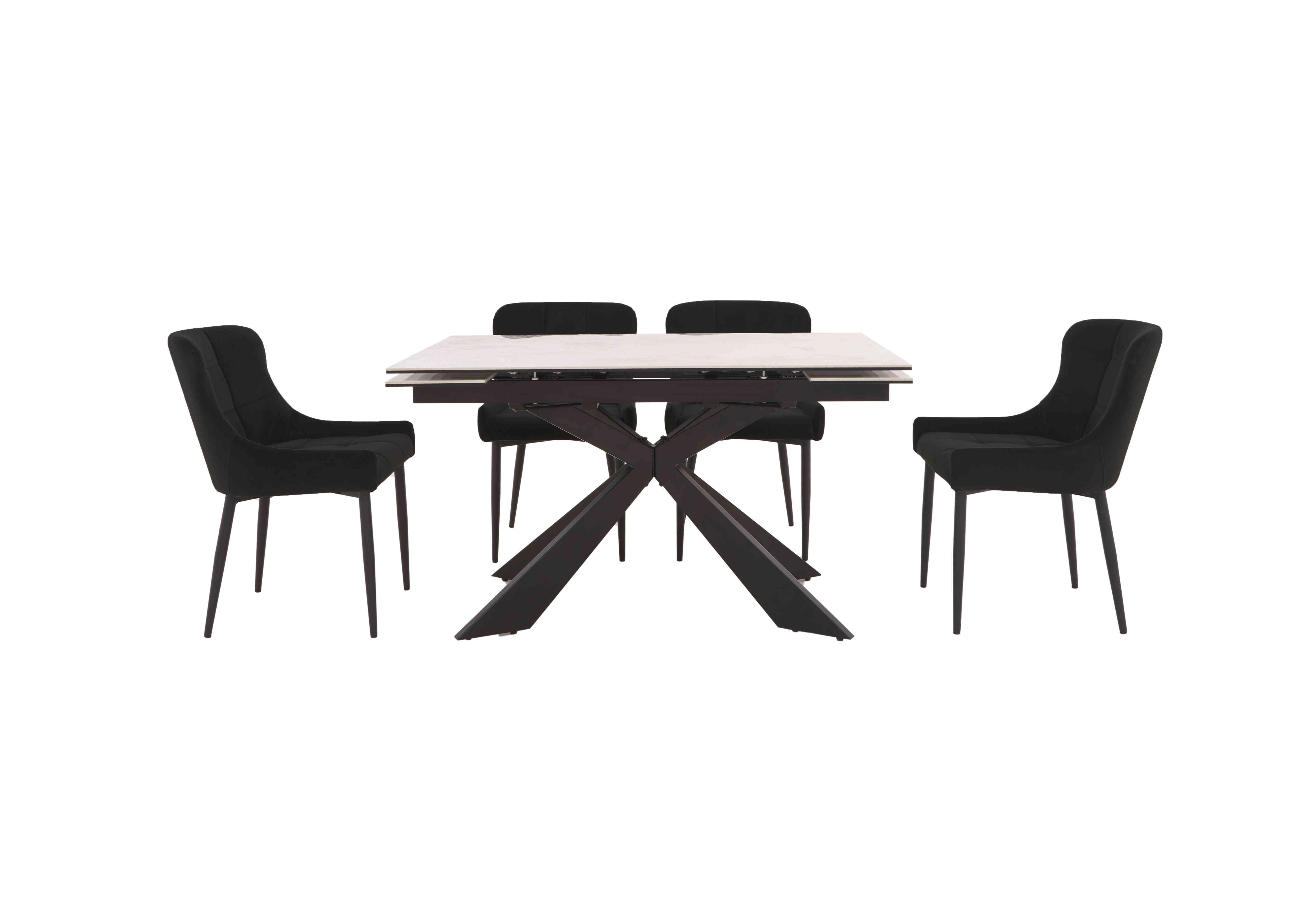 Kos Extending Dining Table with 4 Velvet Dining Chairs Dining Set in Black on Furniture Village