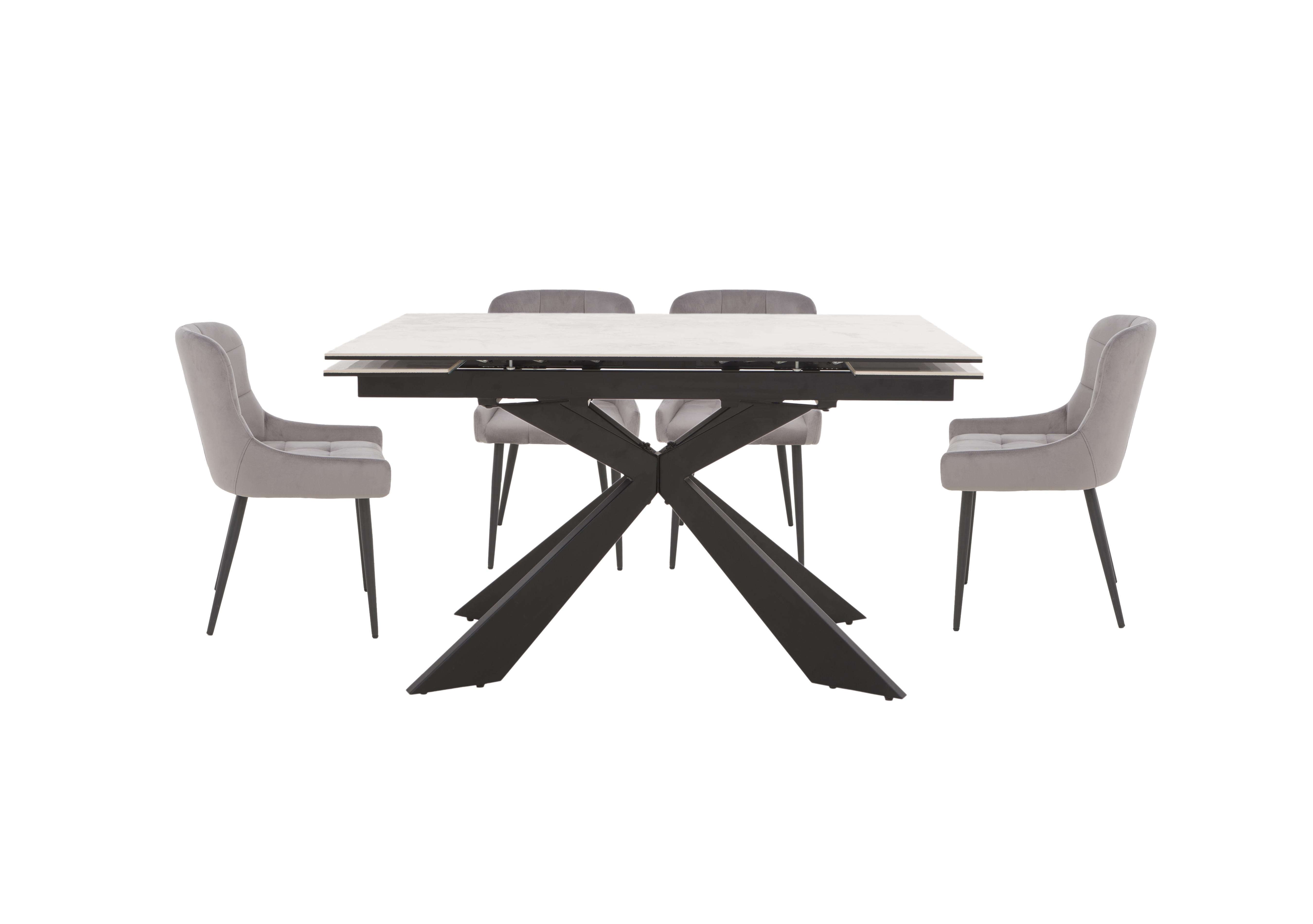 Kos Extending Dining Table with 4 Velvet Dining Chairs Dining Set in Granite on Furniture Village