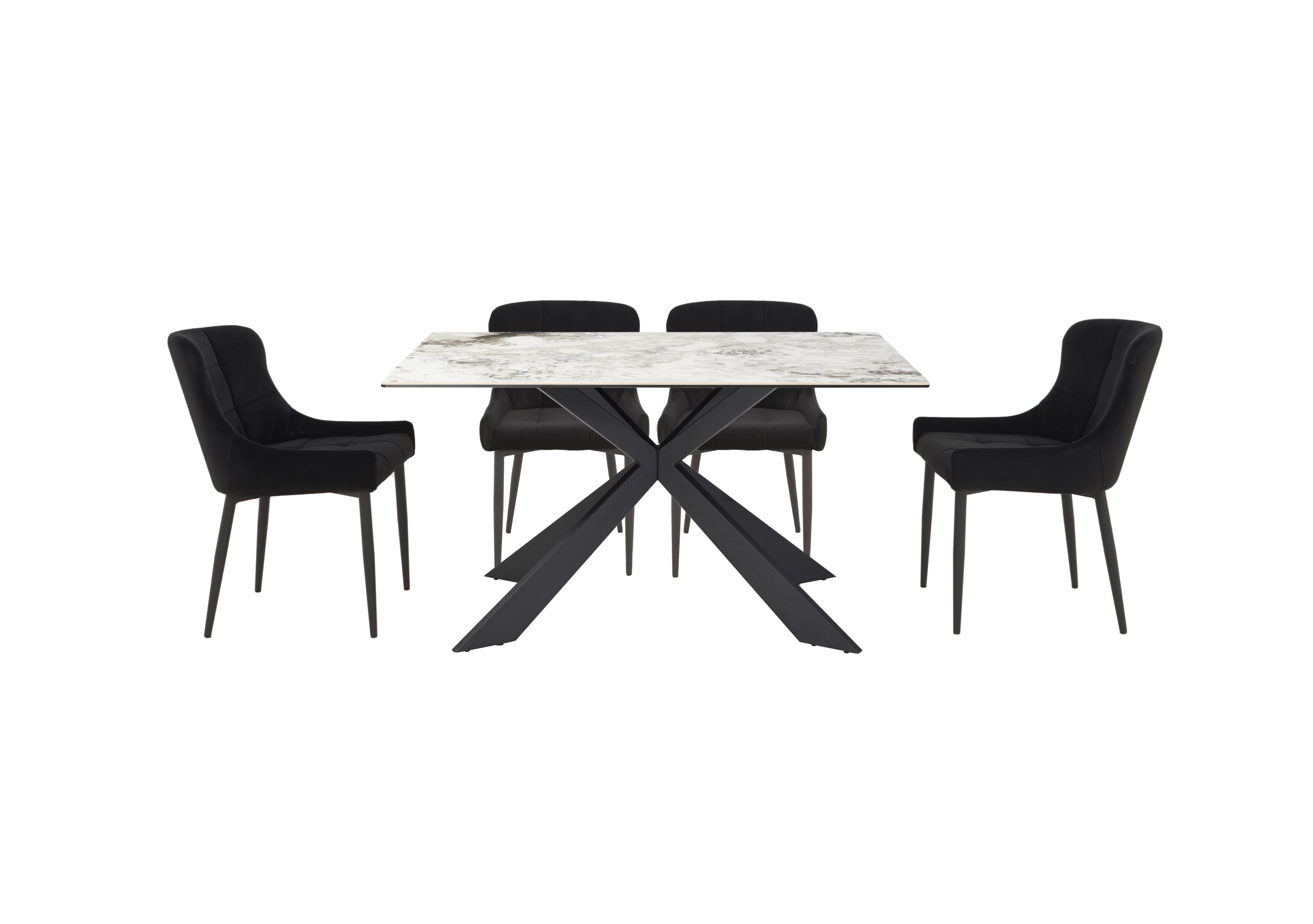 Kos Dining Table with 4 Velvet Dining Chairs Dining Set in Black on Furniture Village