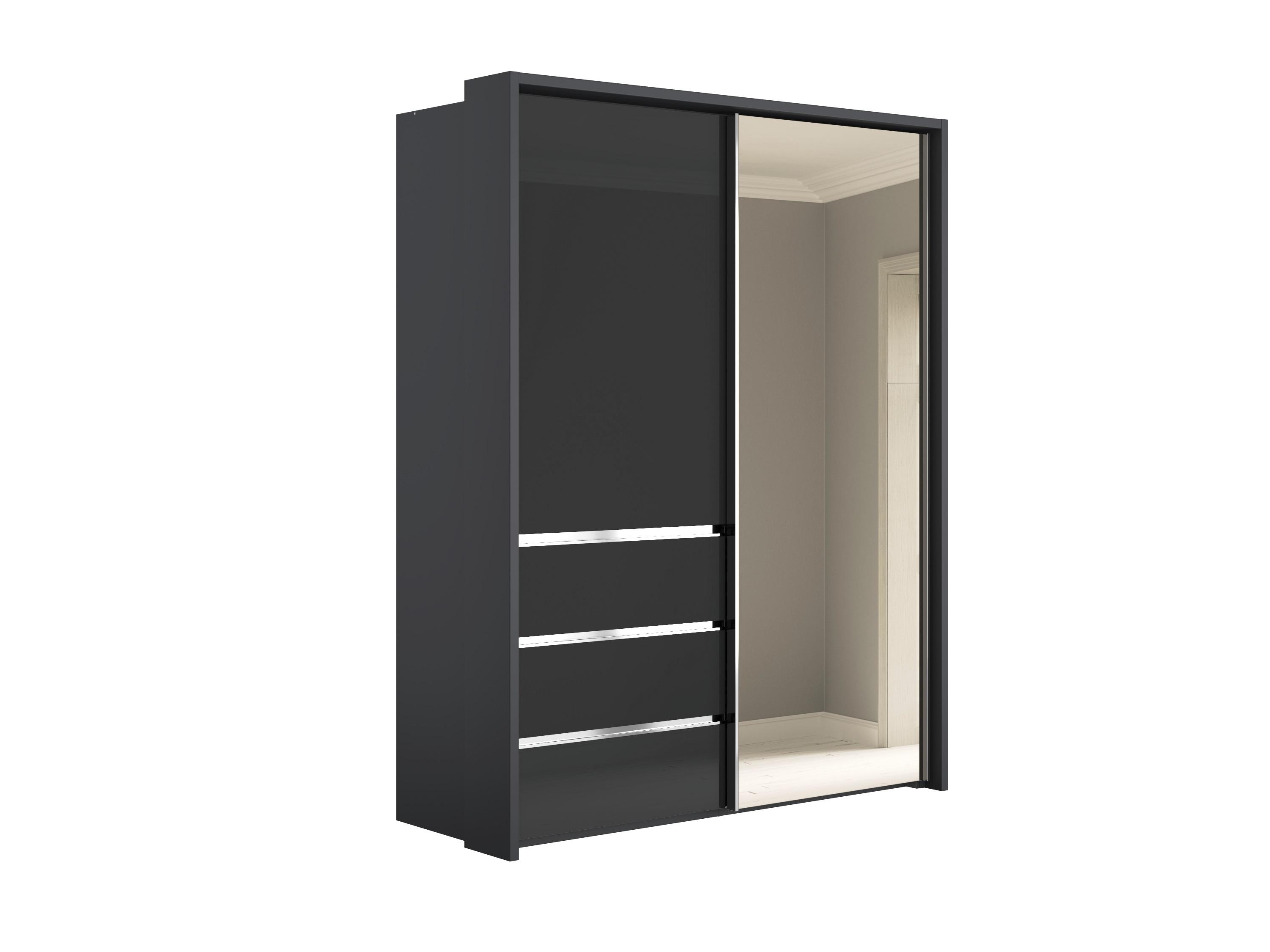 Pacifica 2 175cm 2 Door Sliding Wardrobe with 3 Drawers and Mirror Door in Graphite/Glass Graphite on Furniture Village