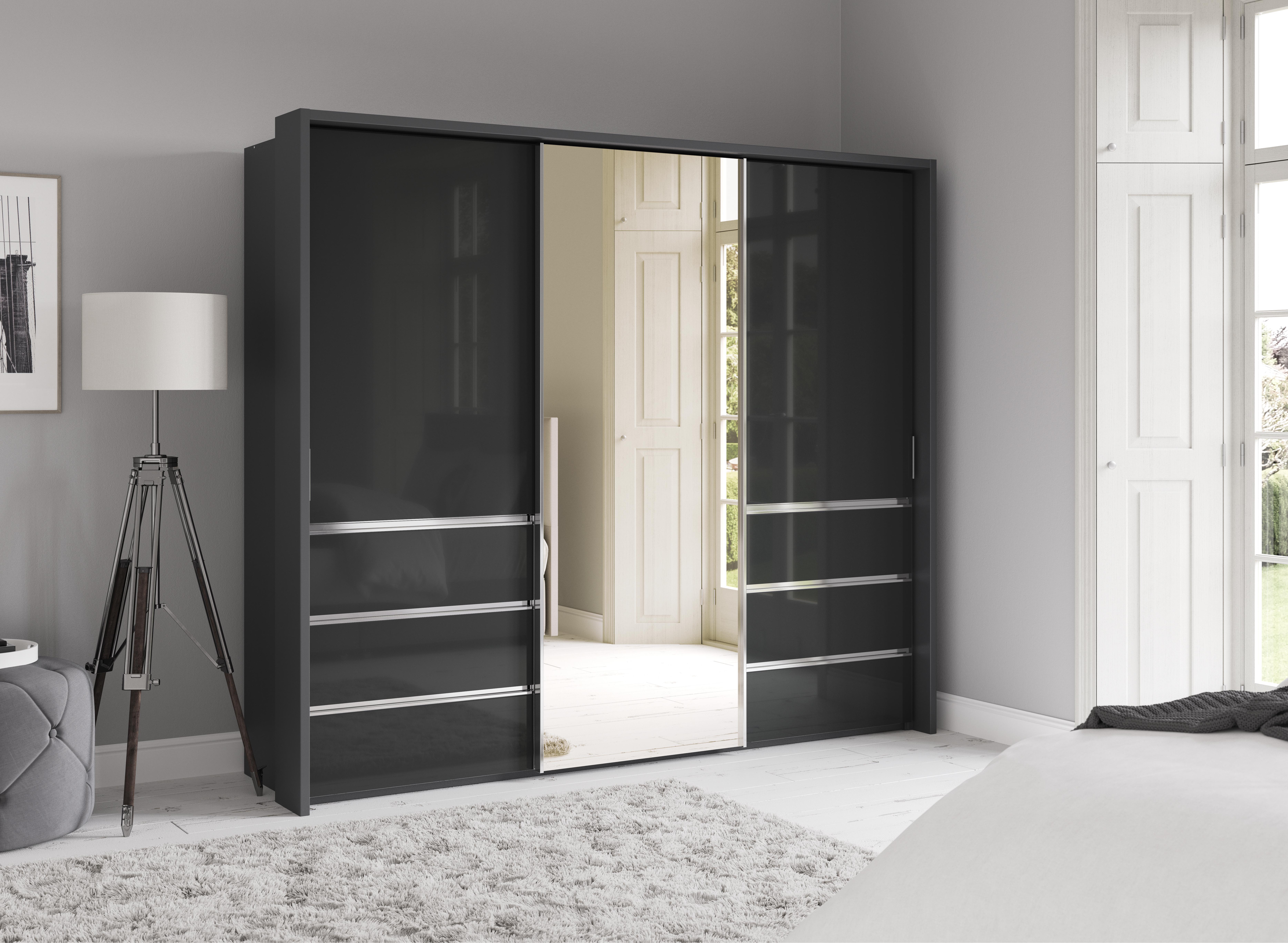 Pacifica 2 260cm 3 Door Sliding Wardrobe with Drawers at Left and Right and Centre Mirror Door in  on Furniture Village
