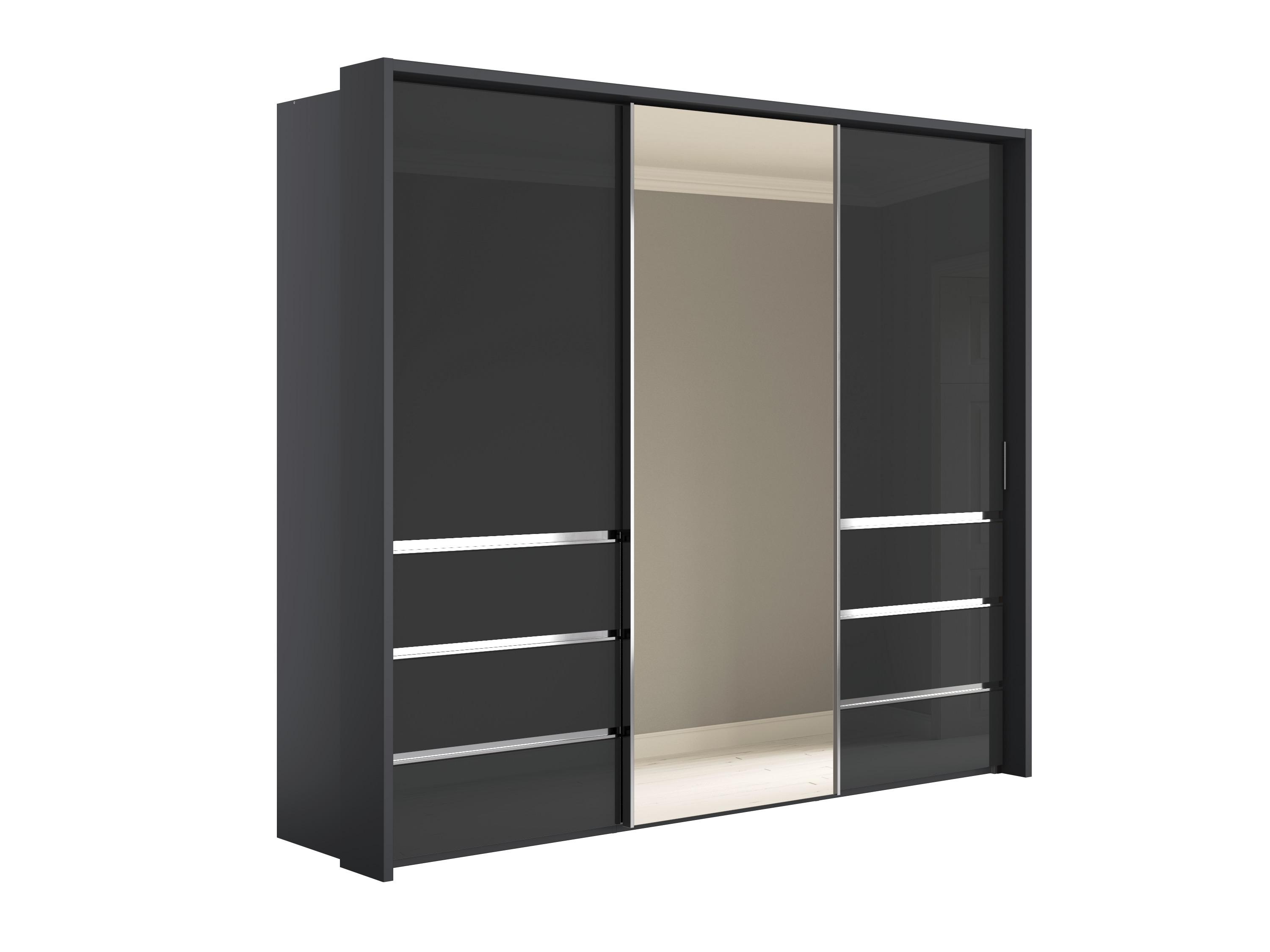 Pacifica 2 260cm 3 Door Sliding Wardrobe with Drawers at Left and Right and Centre Mirror Door in Graphite/Glass Graphite on Furniture Village