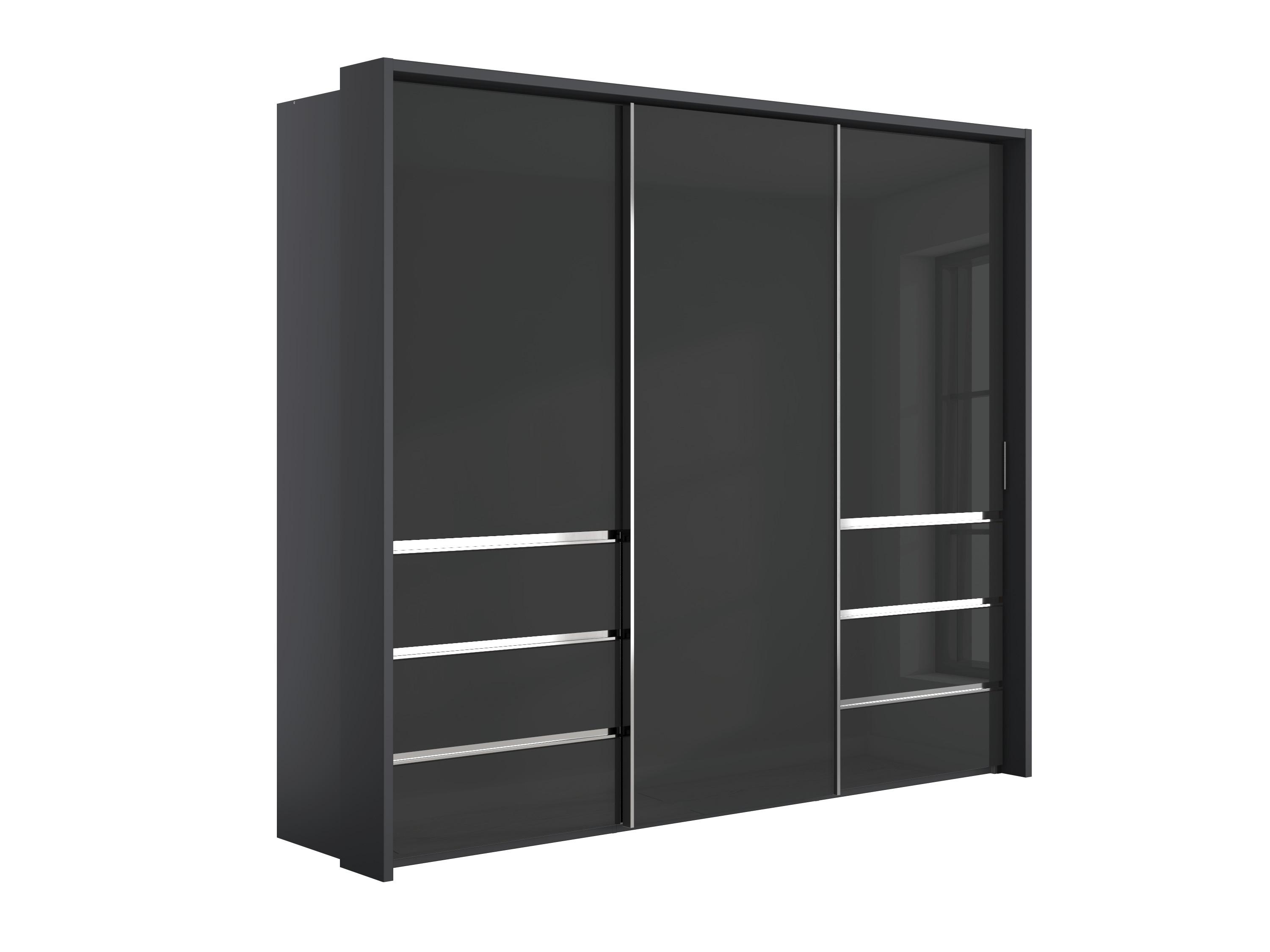 Pacifica 2 260cm 3 Door Sliding Wardrobe with Drawers at Left and Right in Graphite/Glass Graphite on Furniture Village