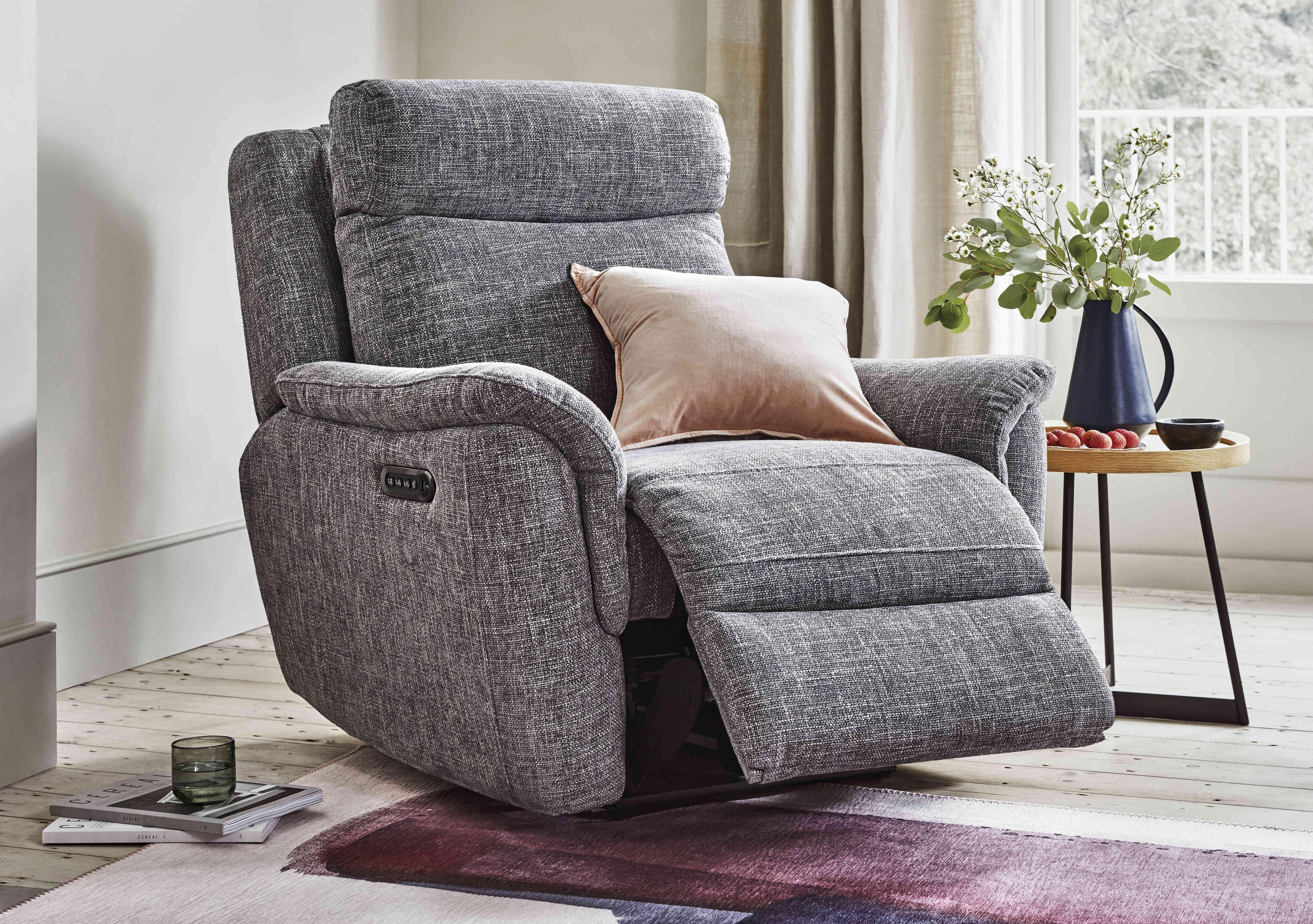 Orlando Fabric Power Recliner Chair with Power Headrests and Lumbar Support in  on Furniture Village