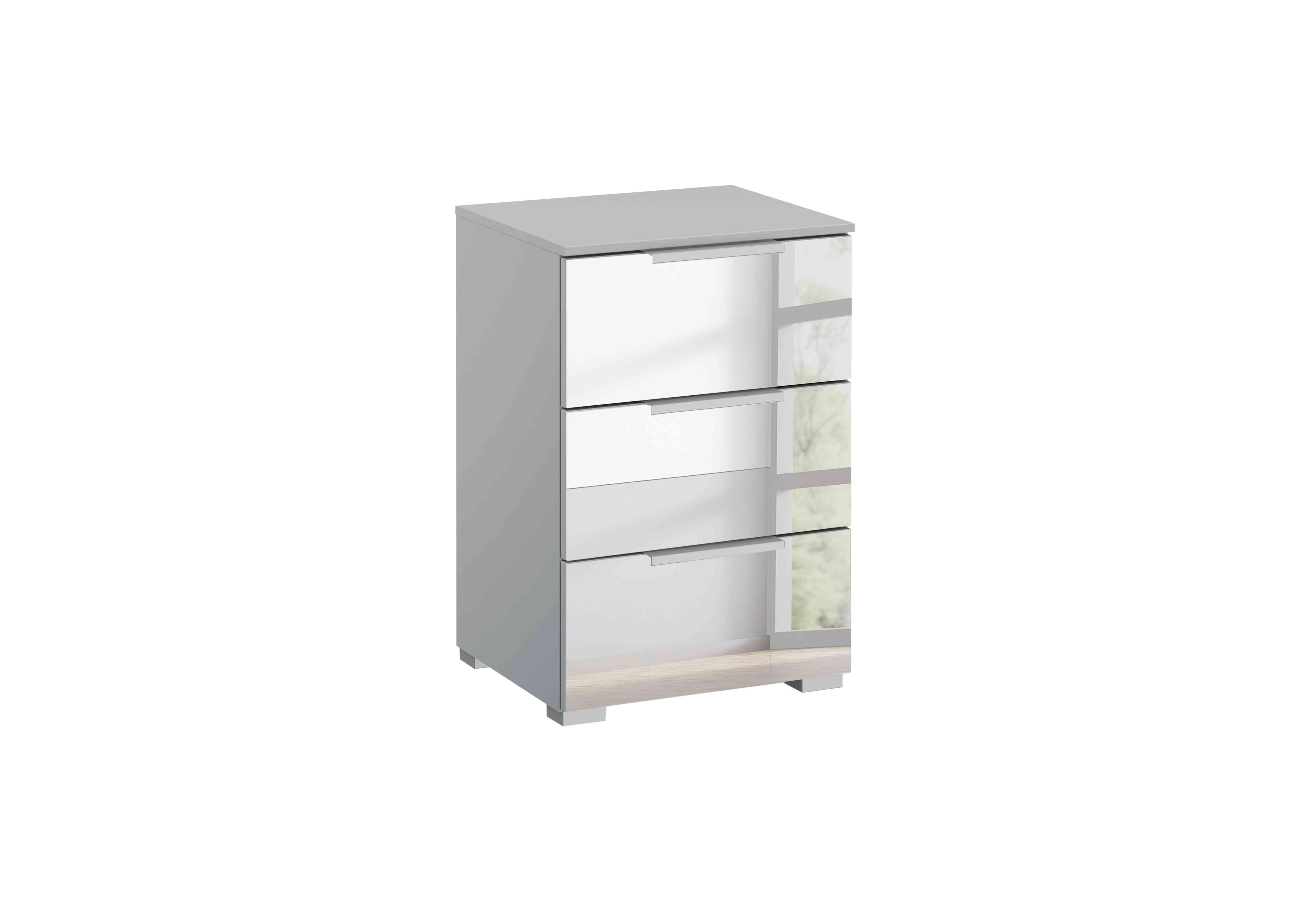 Rio 40cm 3 Drawer Bedside Cabinet in Silk Grey Carc/Mirror Fr on Furniture Village