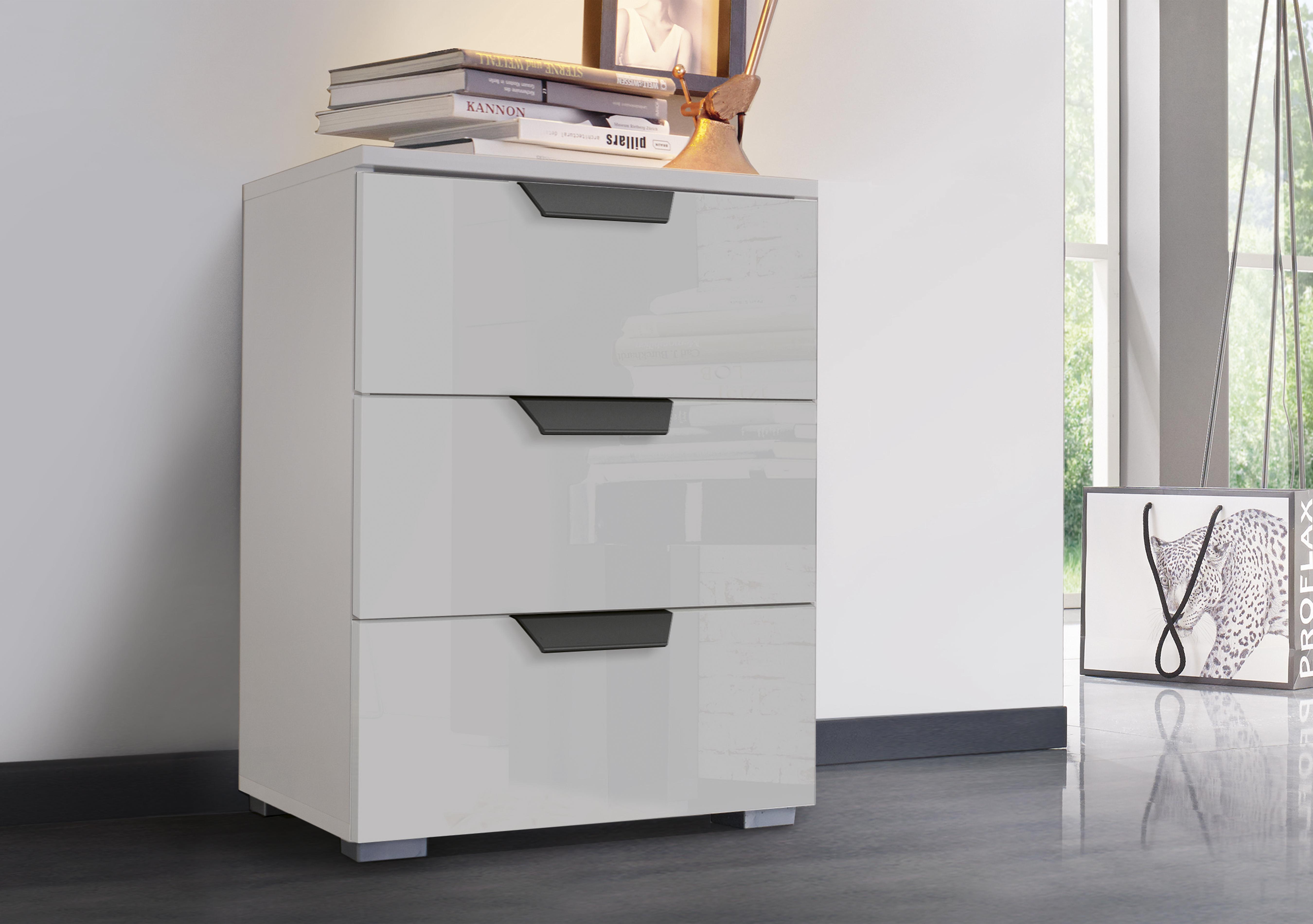 Lima 3 Drawer Bedside Cabinet with Glass Front in  on Furniture Village