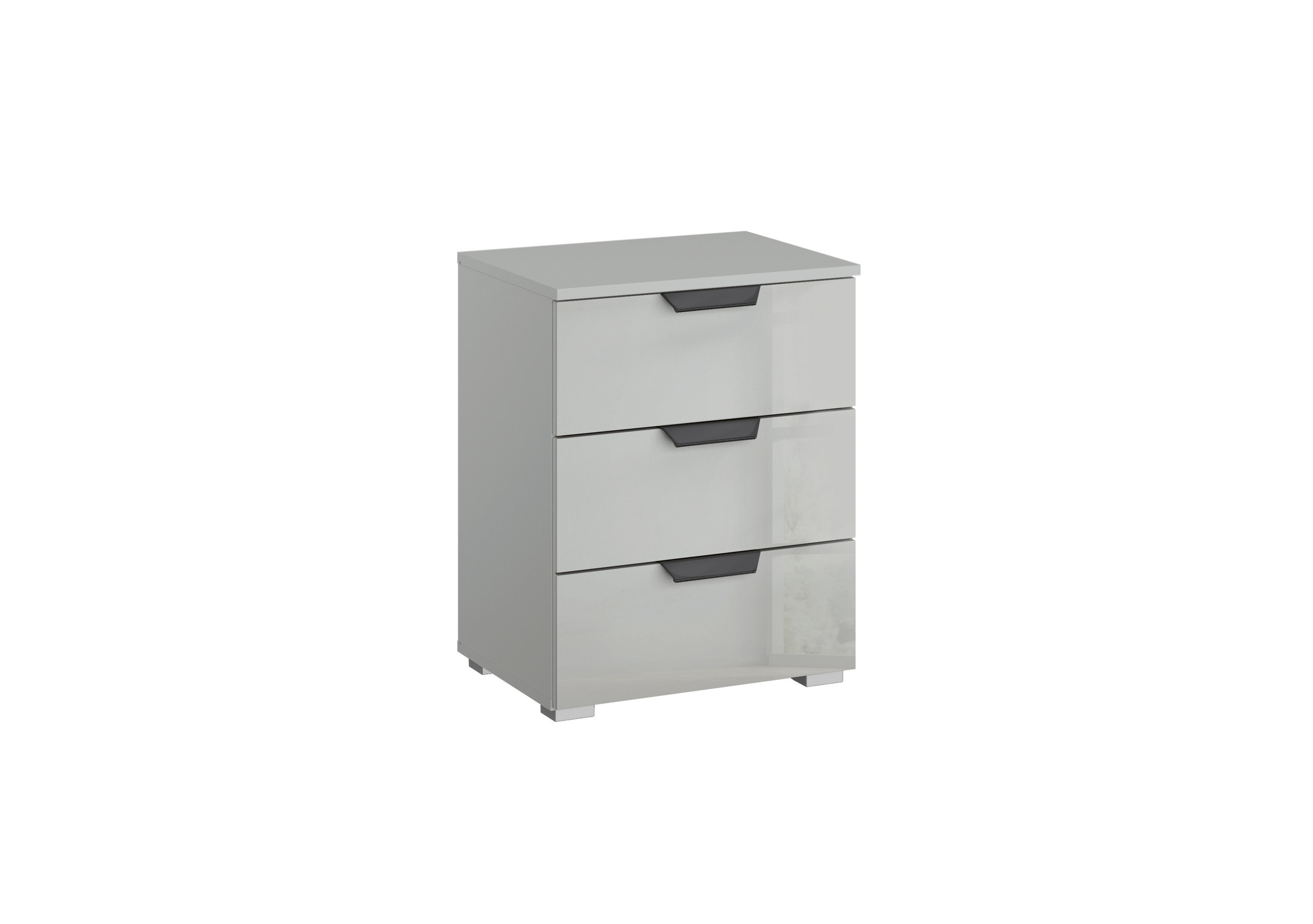 Lima 3 Drawer Bedside Cabinet with Glass Front in Aa59w Slk Gr/Slk Gr Gl on Furniture Village