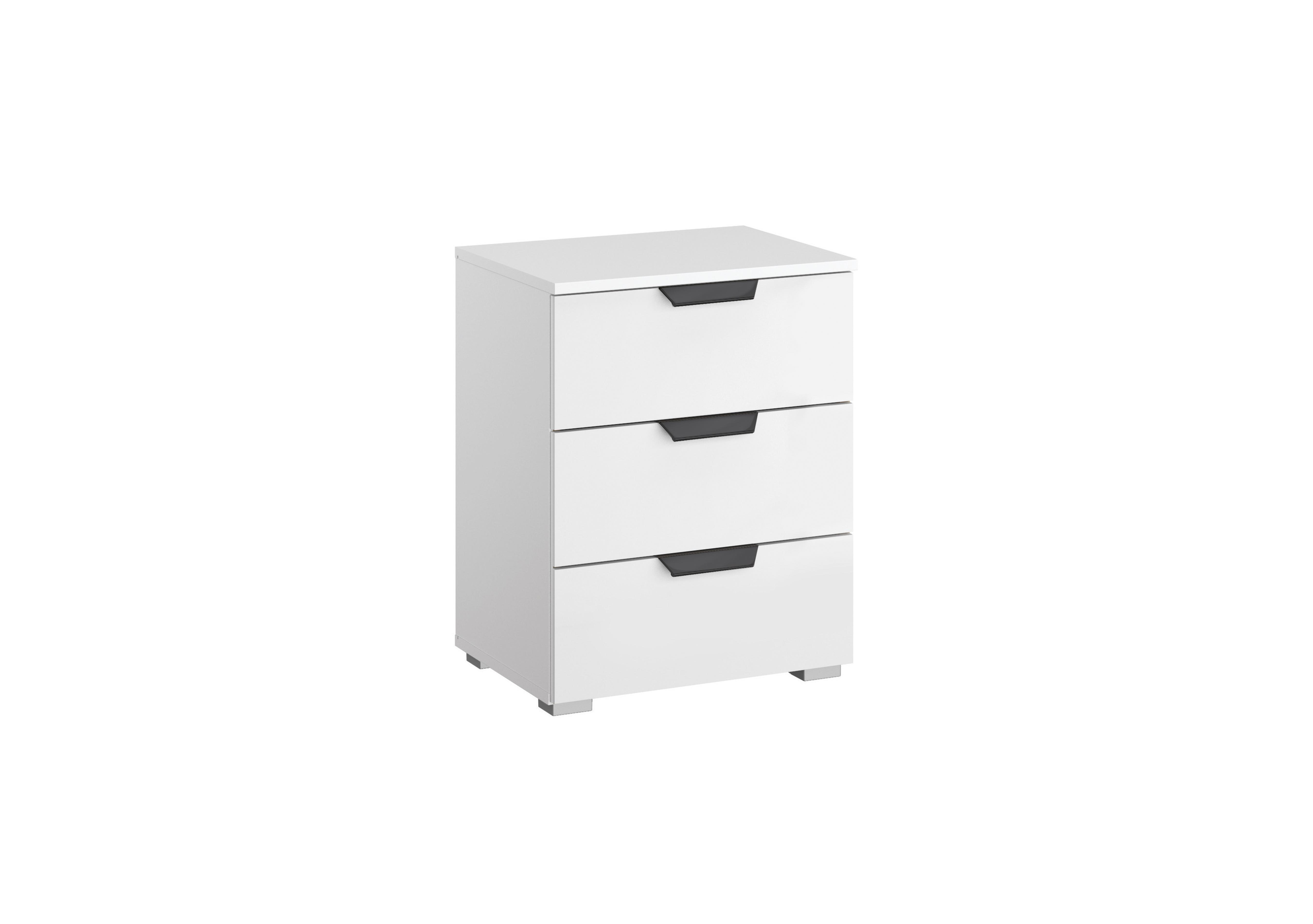 Lima 3 Drawer Bedside Cabinet with Decor Front in A970w Alp Wht/Alp Wht on Furniture Village