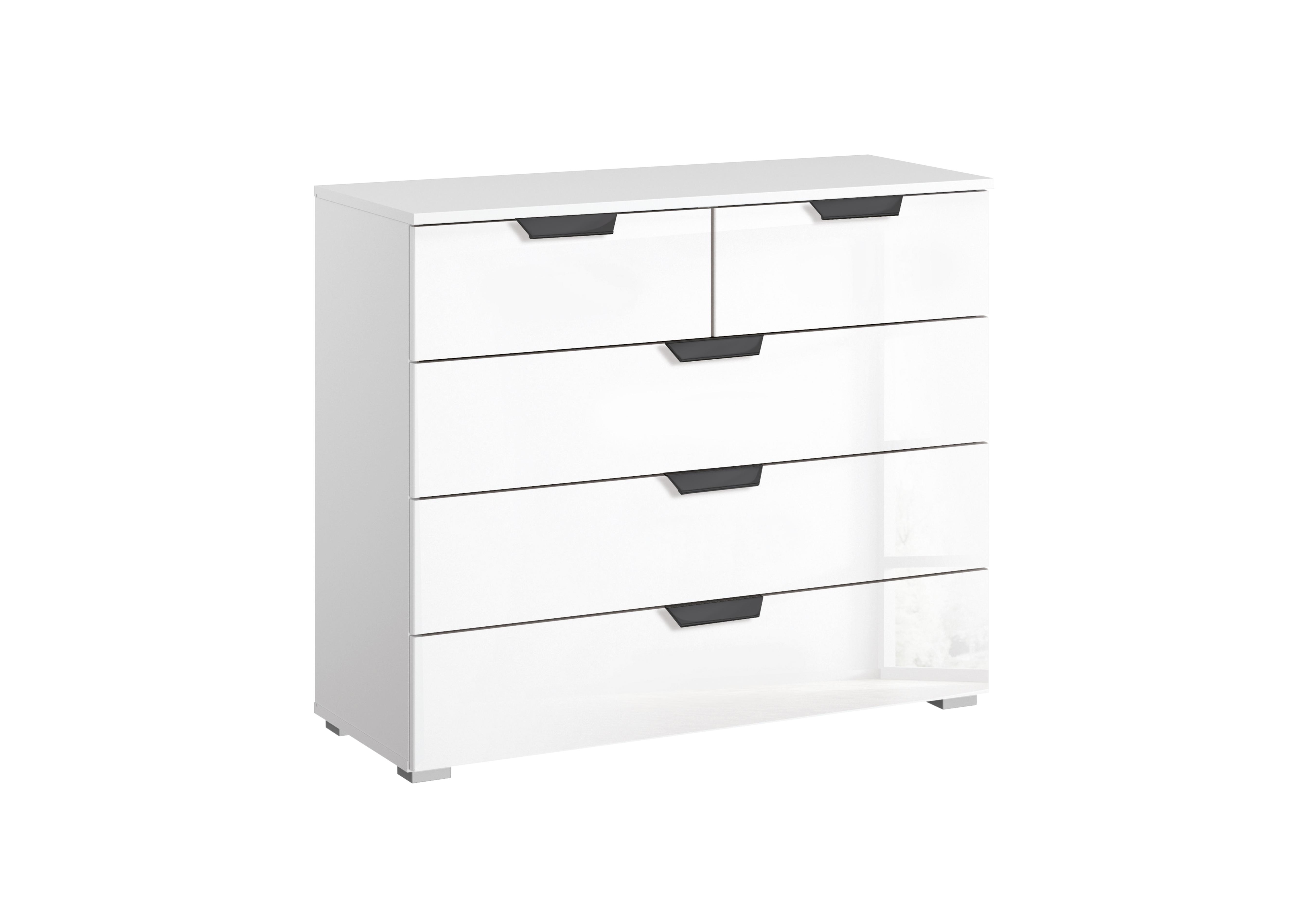 Lima 2+3 Drawer Chest with Glass Front in A990w Alp Wht/Wht Gls on Furniture Village
