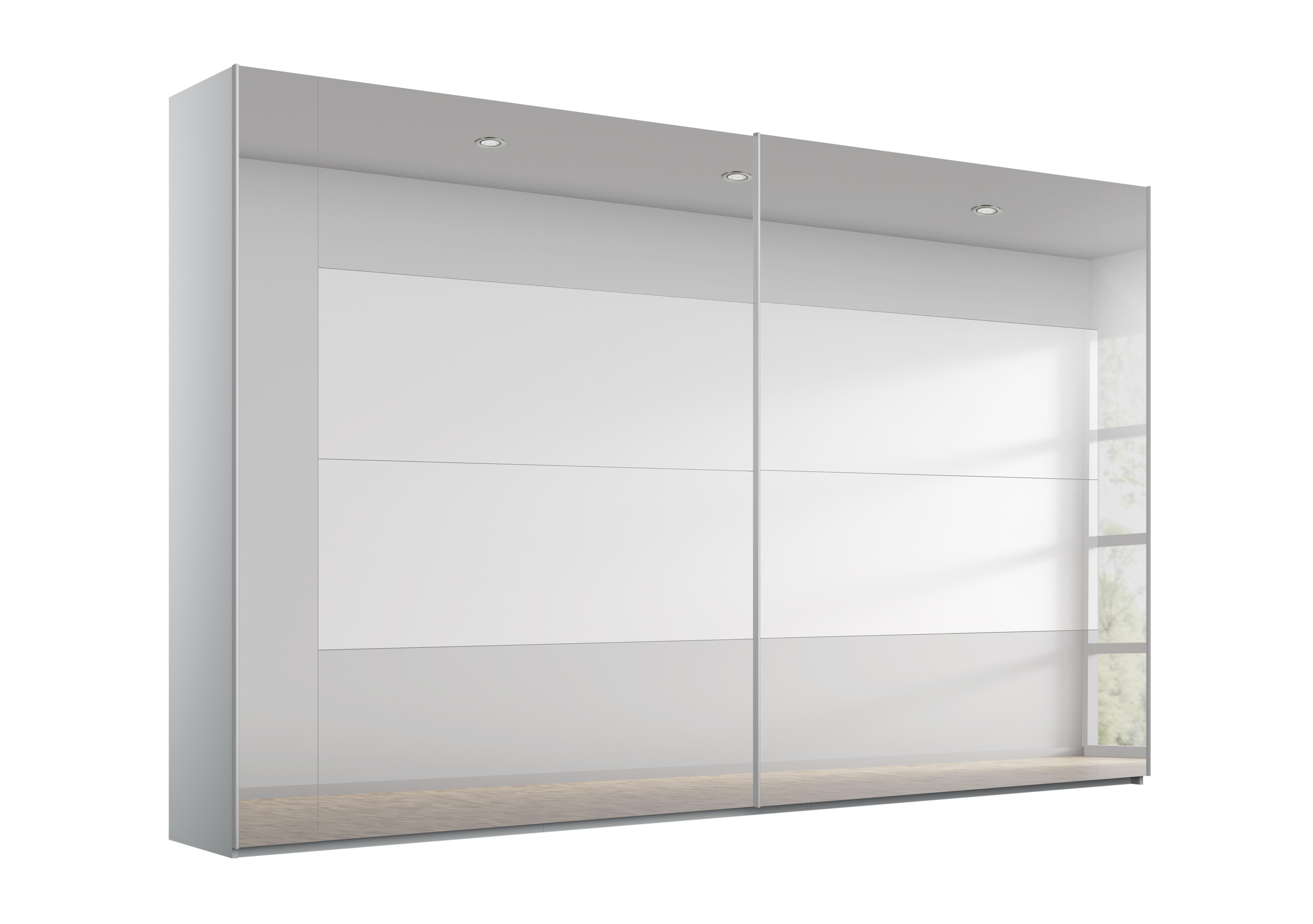 Rio 316cm 2 Door Sliding Wardrobe with Premium Interior Fittings Package in Silk Grey Carc/ Grey Mirror on Furniture Village