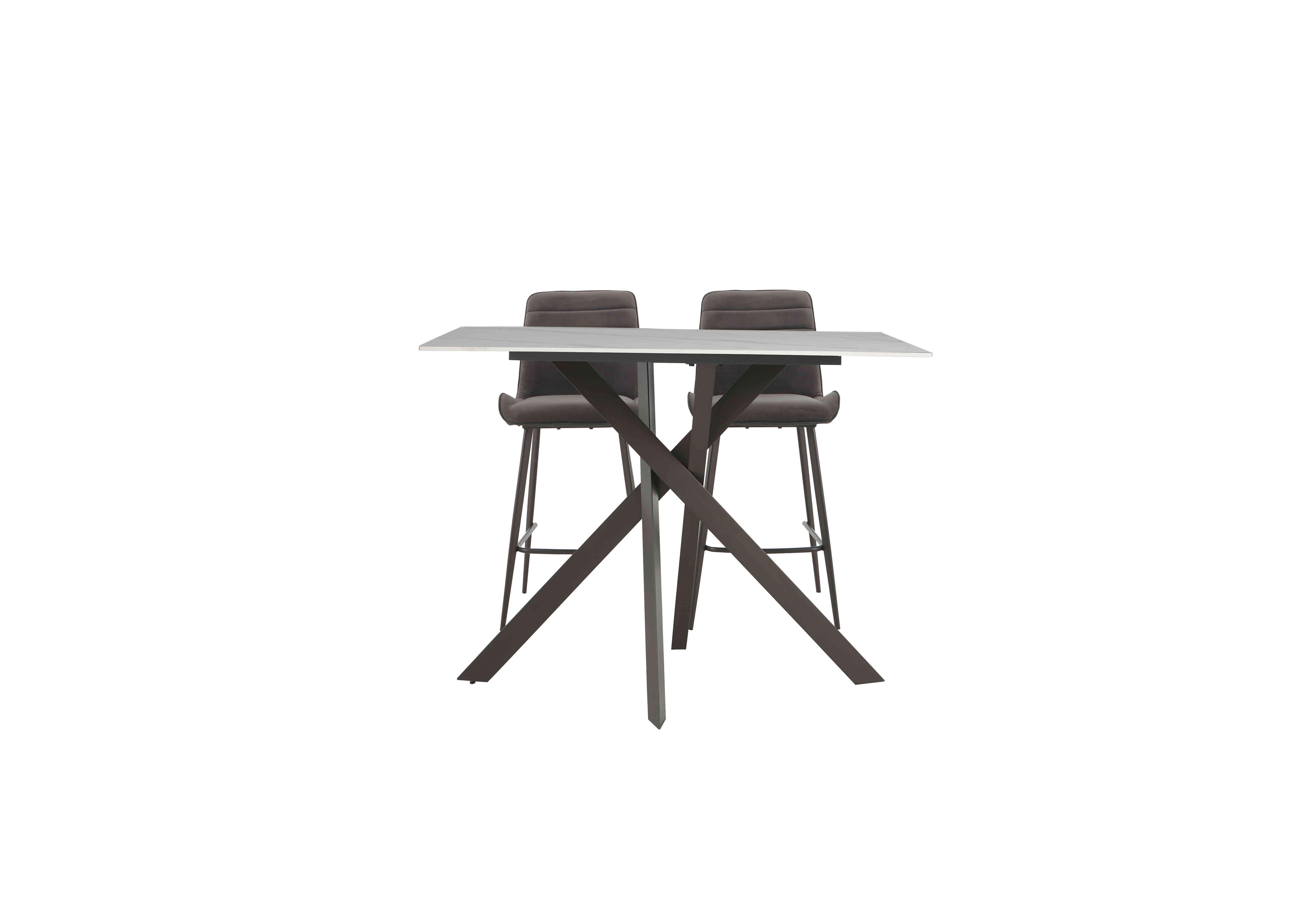 Samurai Bar Table with White Stone Top and 2 Velvet Bar Stools in Grey on Furniture Village