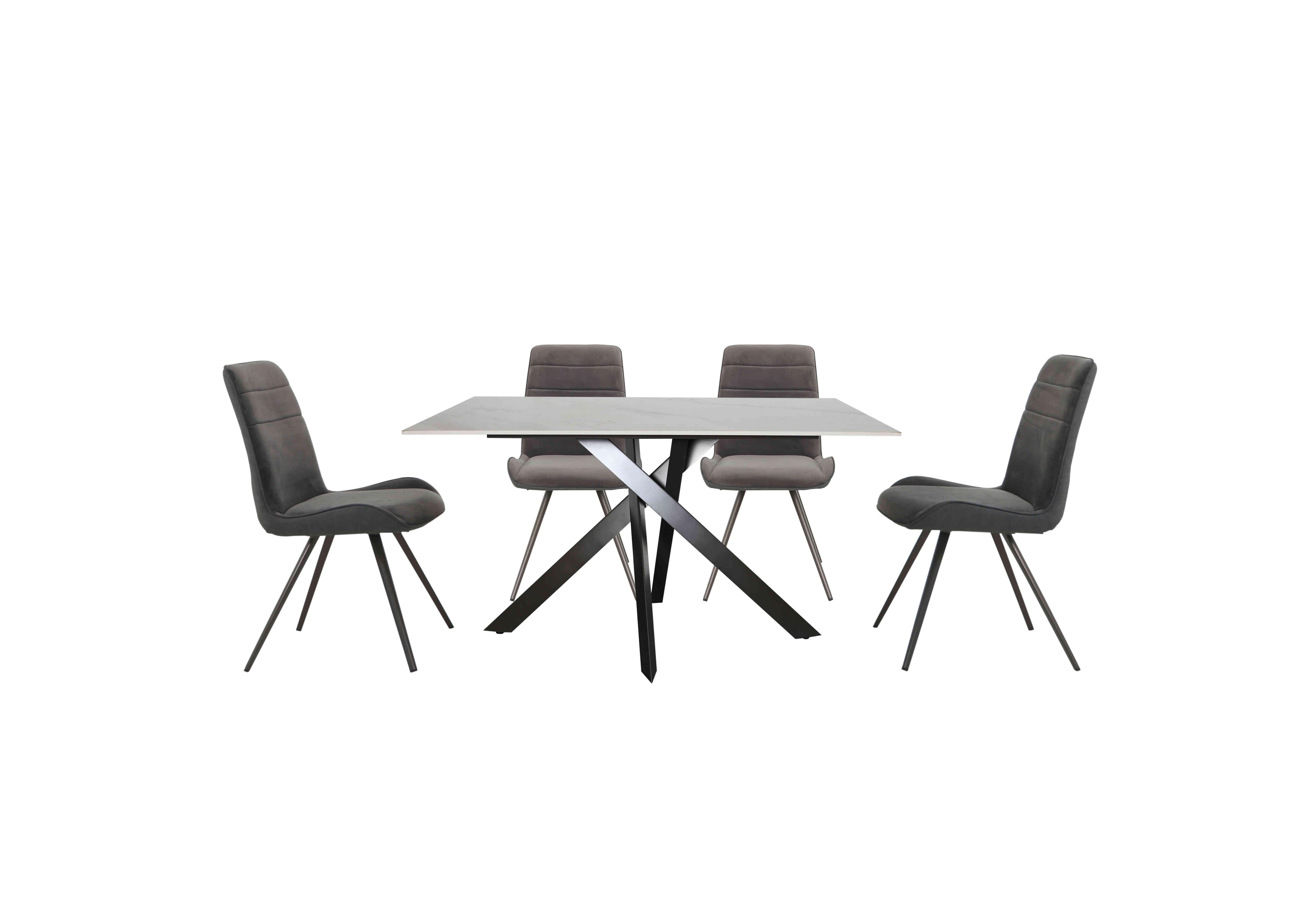 Samurai Compact Dining Table with White Ceramic Top and 4 Velvet Dining Chairs in Grey on Furniture Village