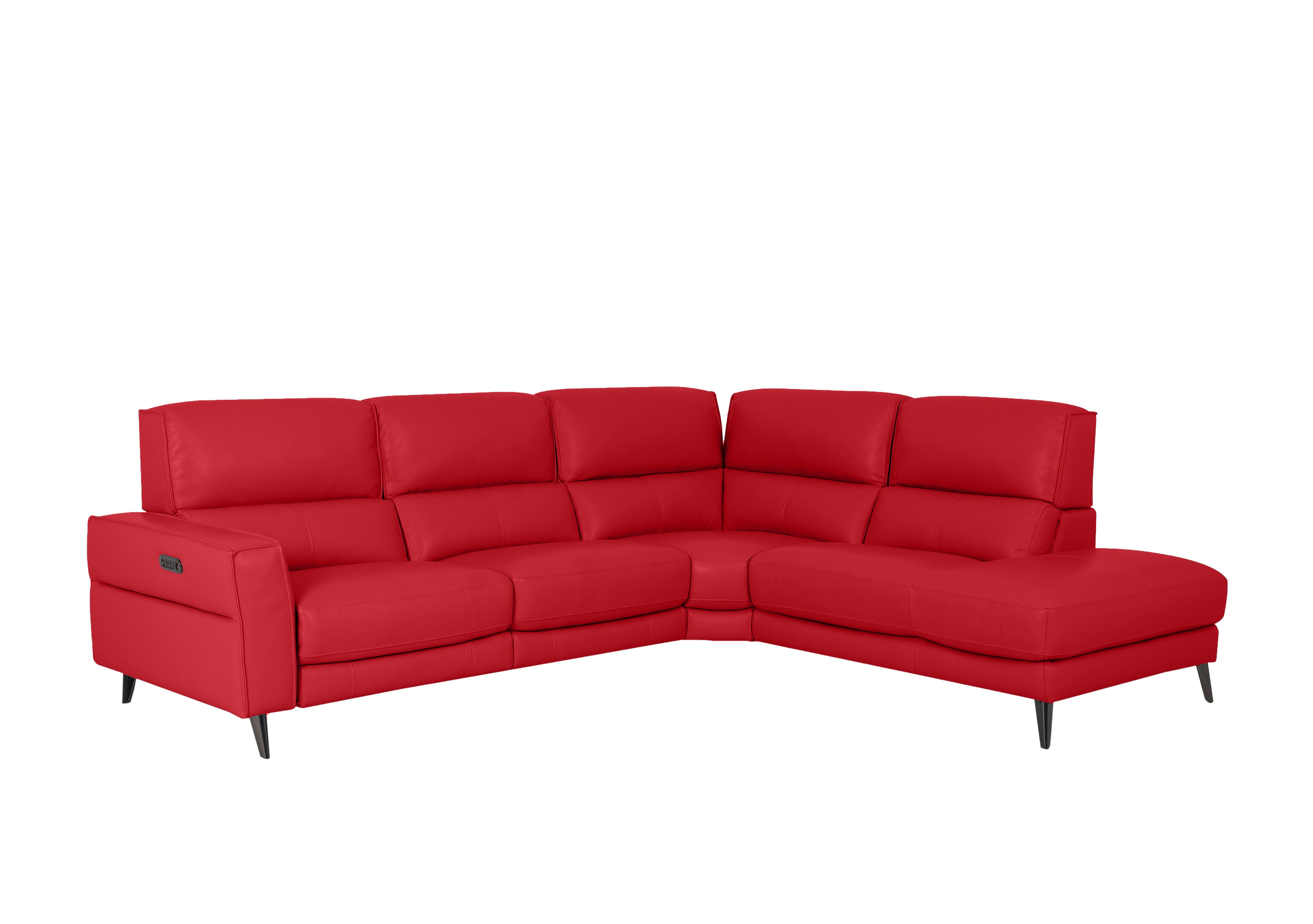 Axel Leather Chaise End Sofa in Bv-0008 Pure Red on Furniture Village