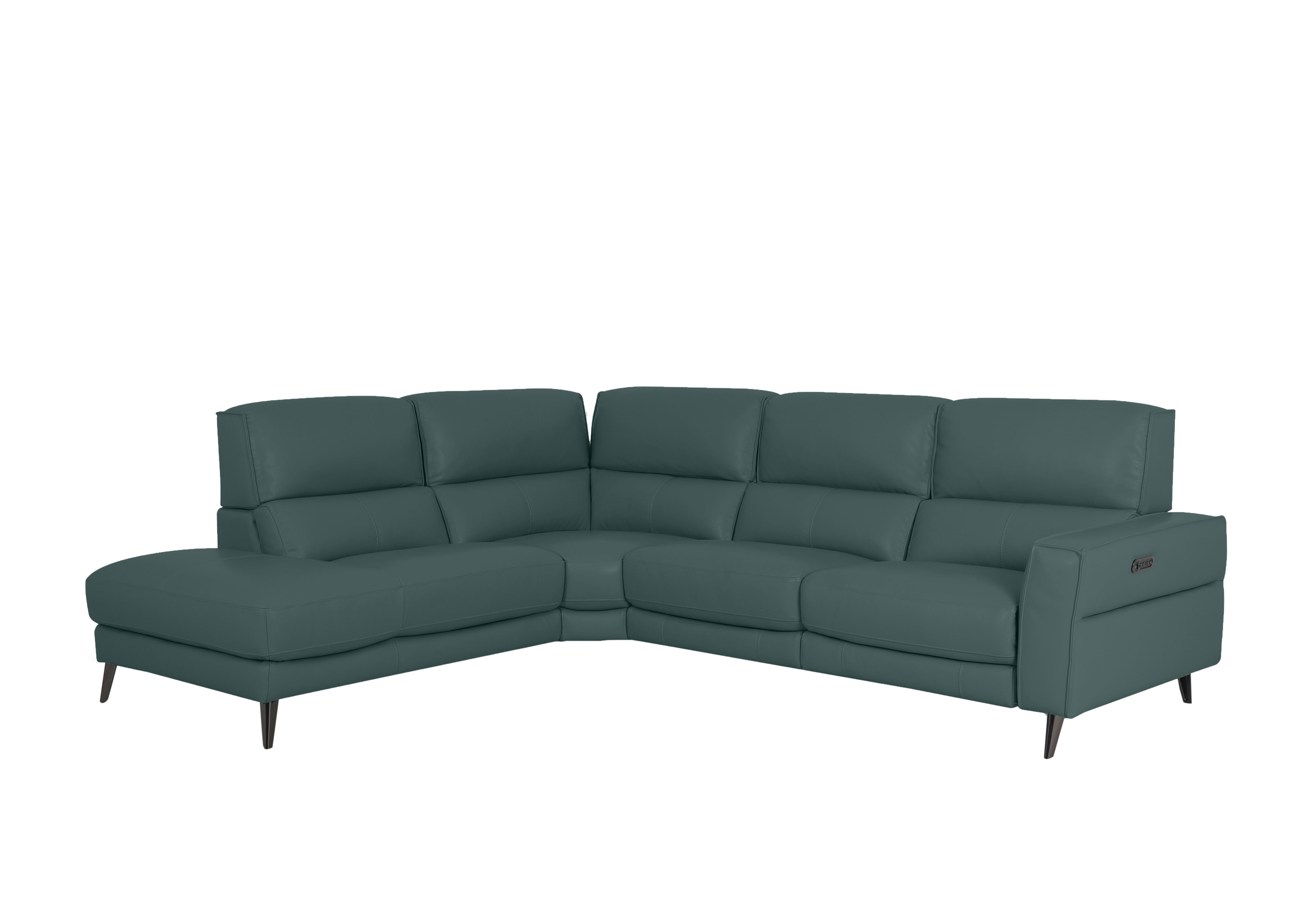 Axel Leather Chaise End Sofa in Bv-301e Lake Green on Furniture Village