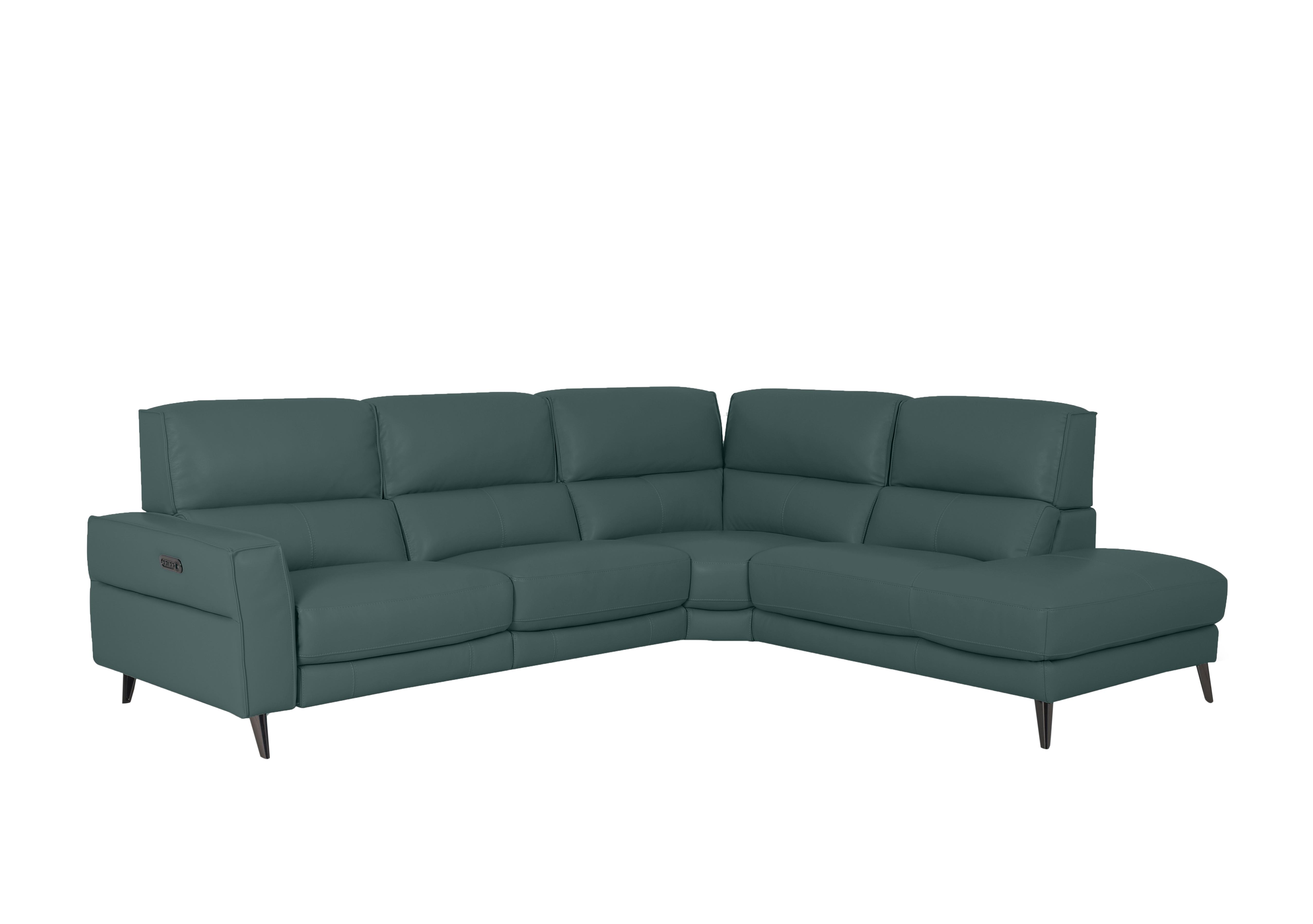 Axel Leather Chaise End Sofa in Bv-301e Lake Green on Furniture Village