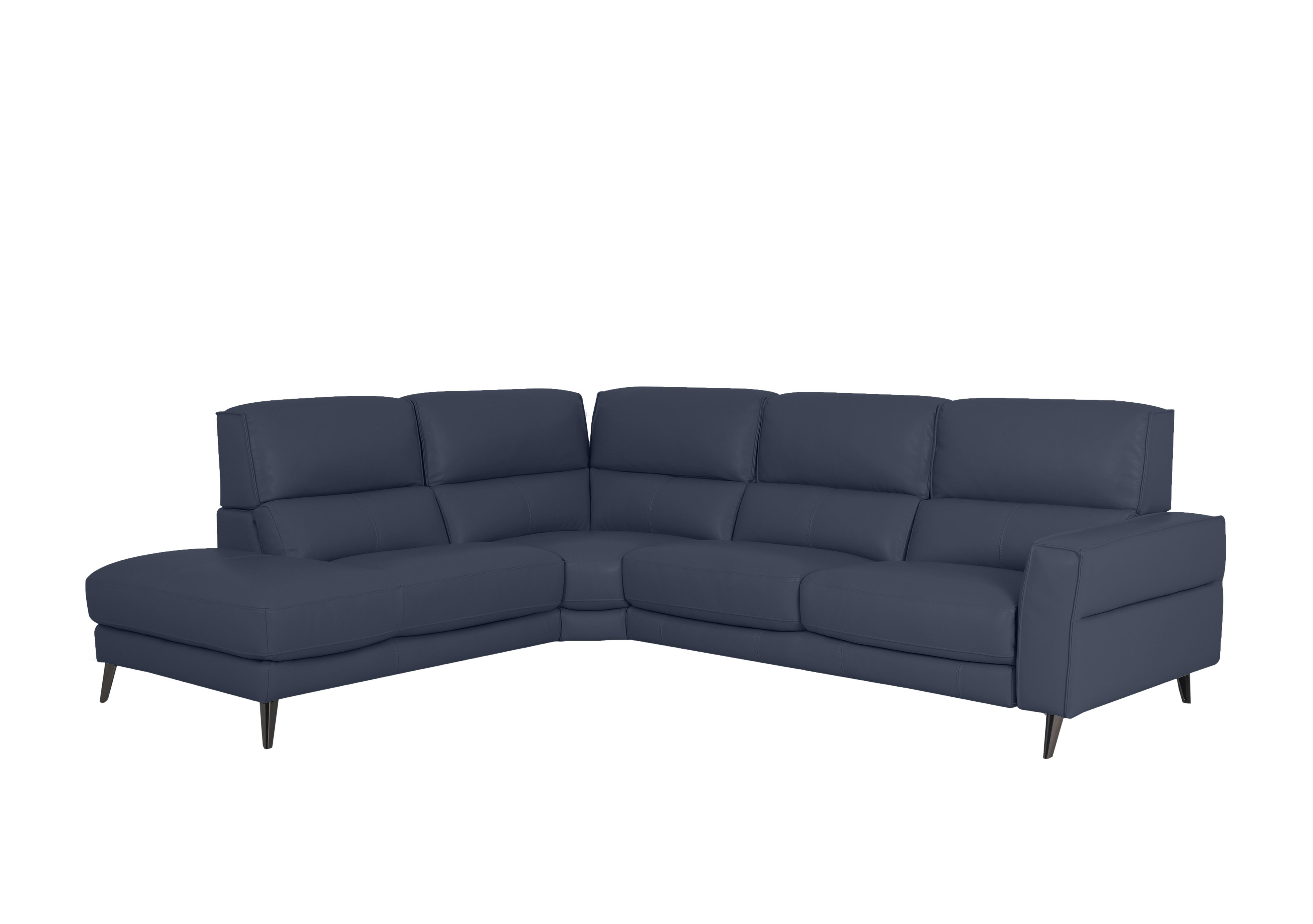 Axel Leather Chaise End Sofa in Bv-313e Ocean Blue on Furniture Village