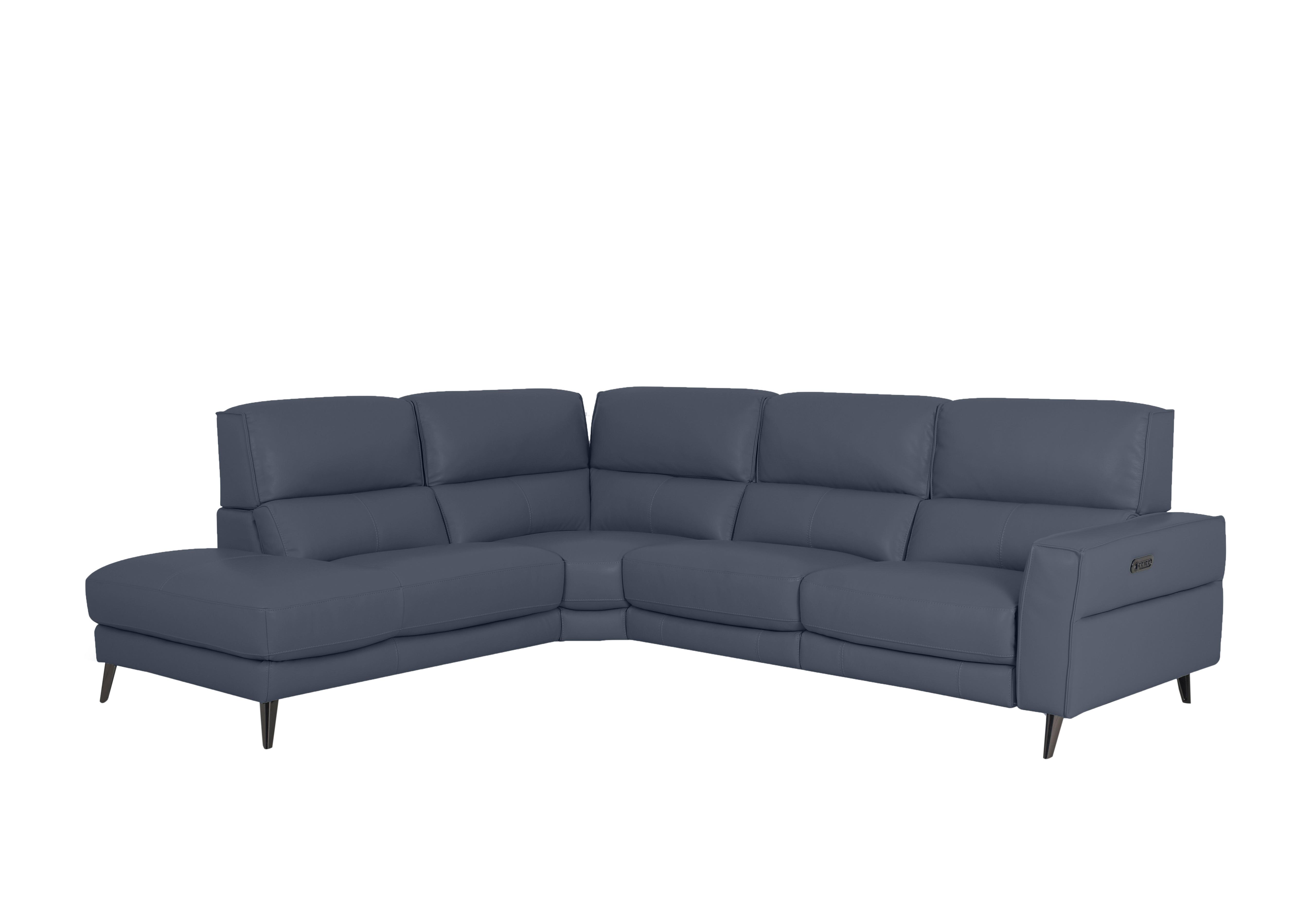 Axel Leather Chaise End Sofa in Nc-313e Ocean Blue on Furniture Village