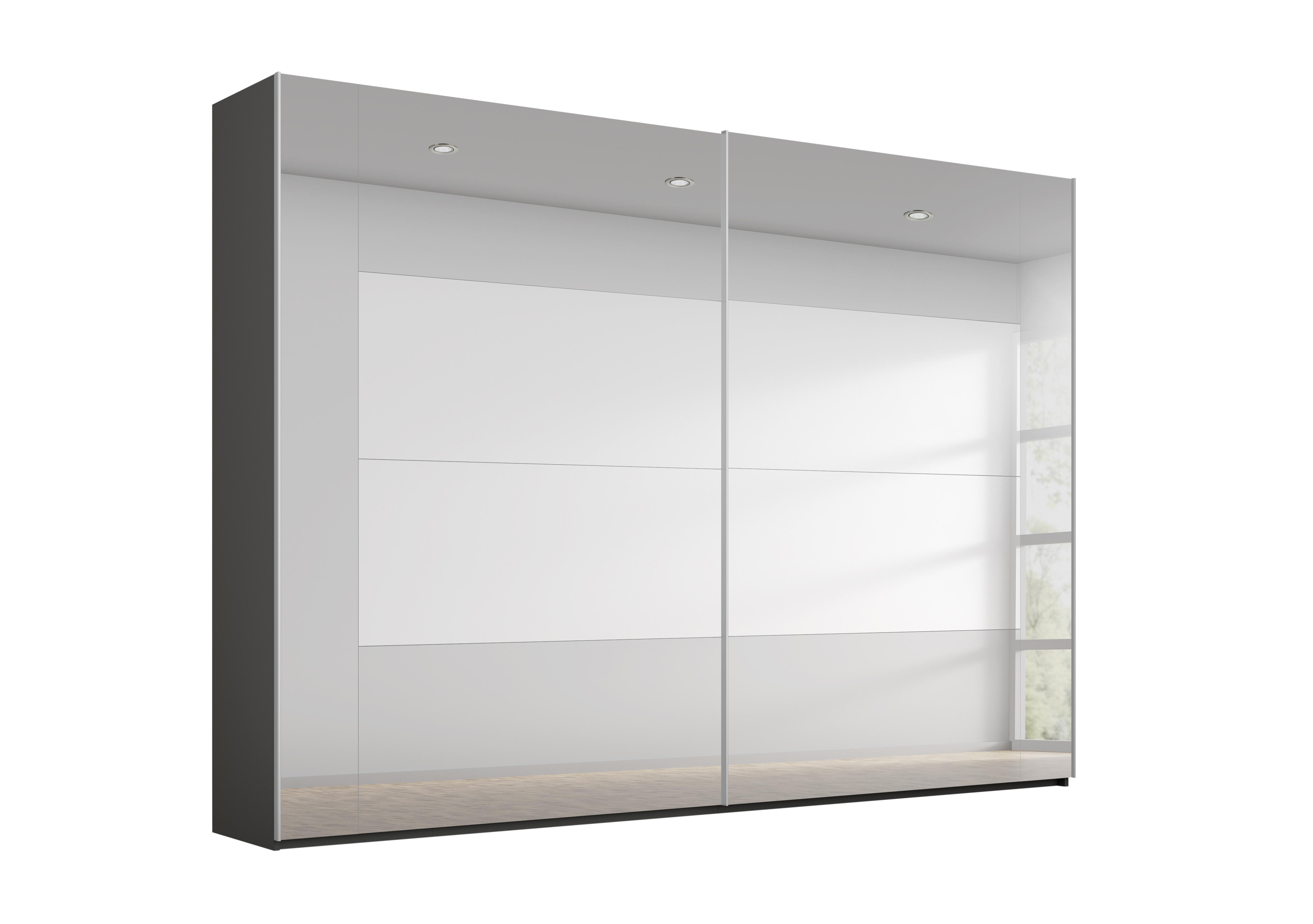 Rio 271cm 2 Door Sliding Wardrobe with Basic Interior Fittings Package in Graphite Carc/ Grey Mirr on Furniture Village