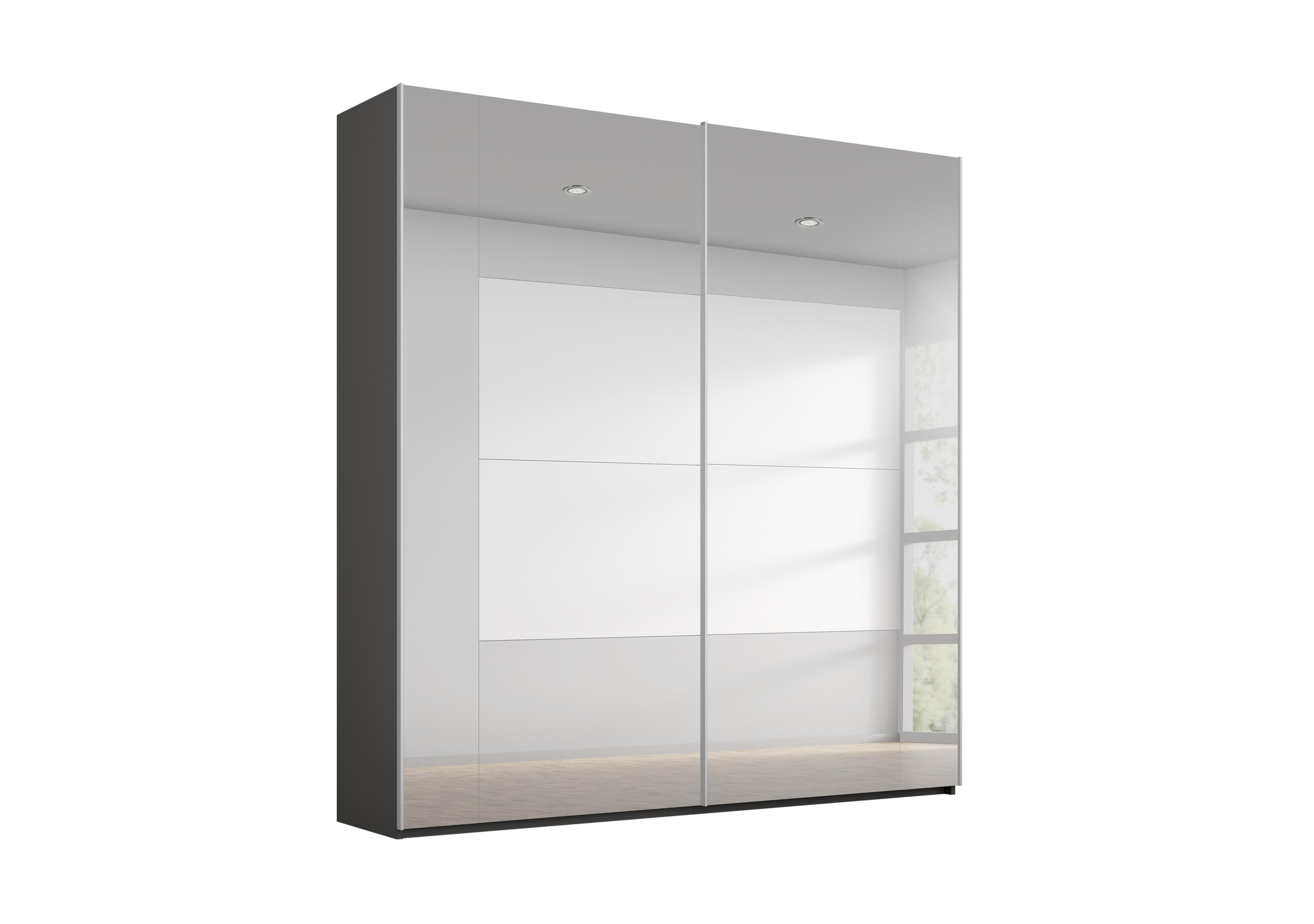 Rio 181cm 2 Door Sliding Wardrobe with Premium Interior Fittings Package in Graphite Carc/ Grey Mirr on Furniture Village