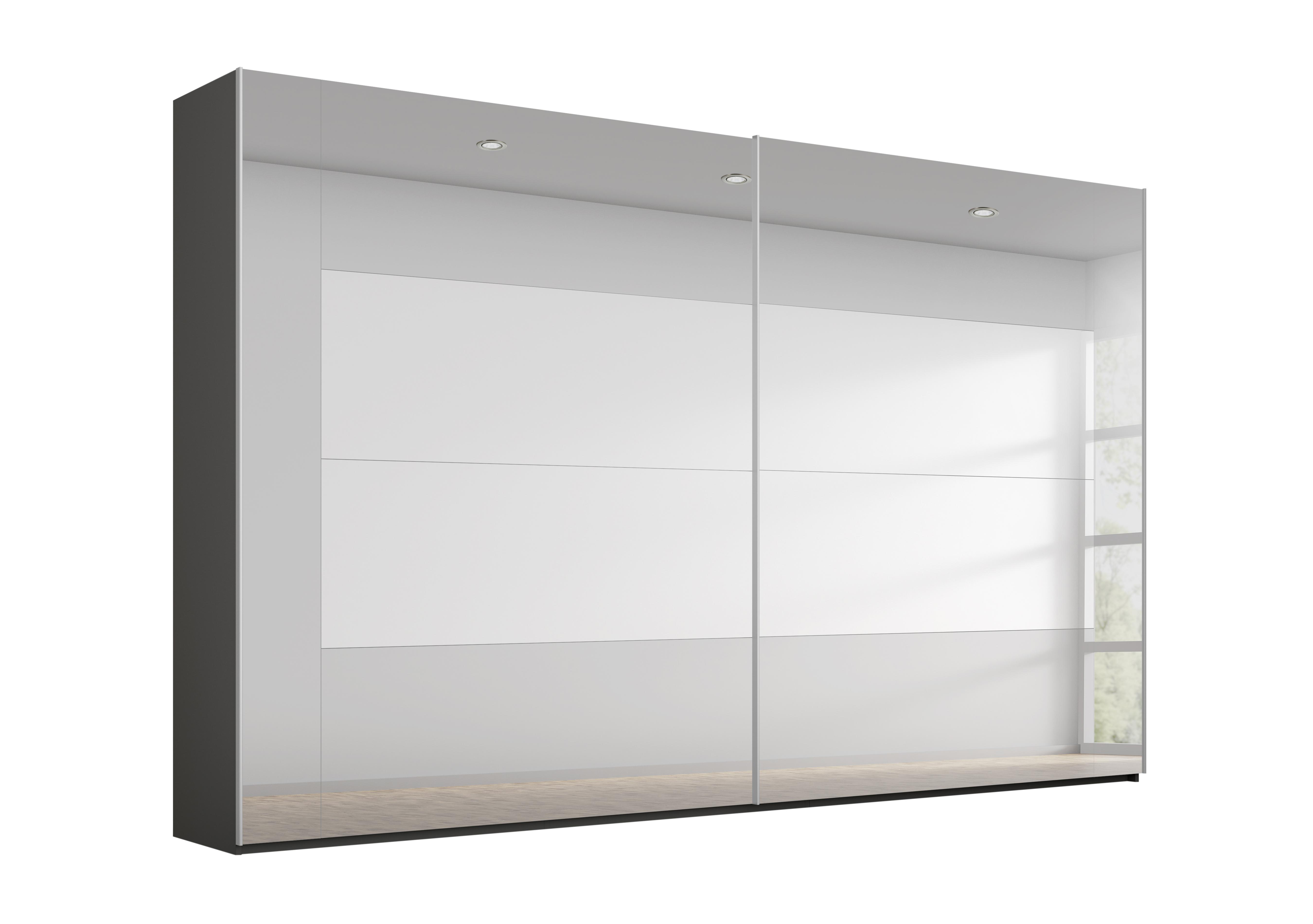 Rio 316cm 2 Door Sliding Wardrobe with Basic Interior Fittings Package in Graphite Carc/ Grey Mirr on Furniture Village