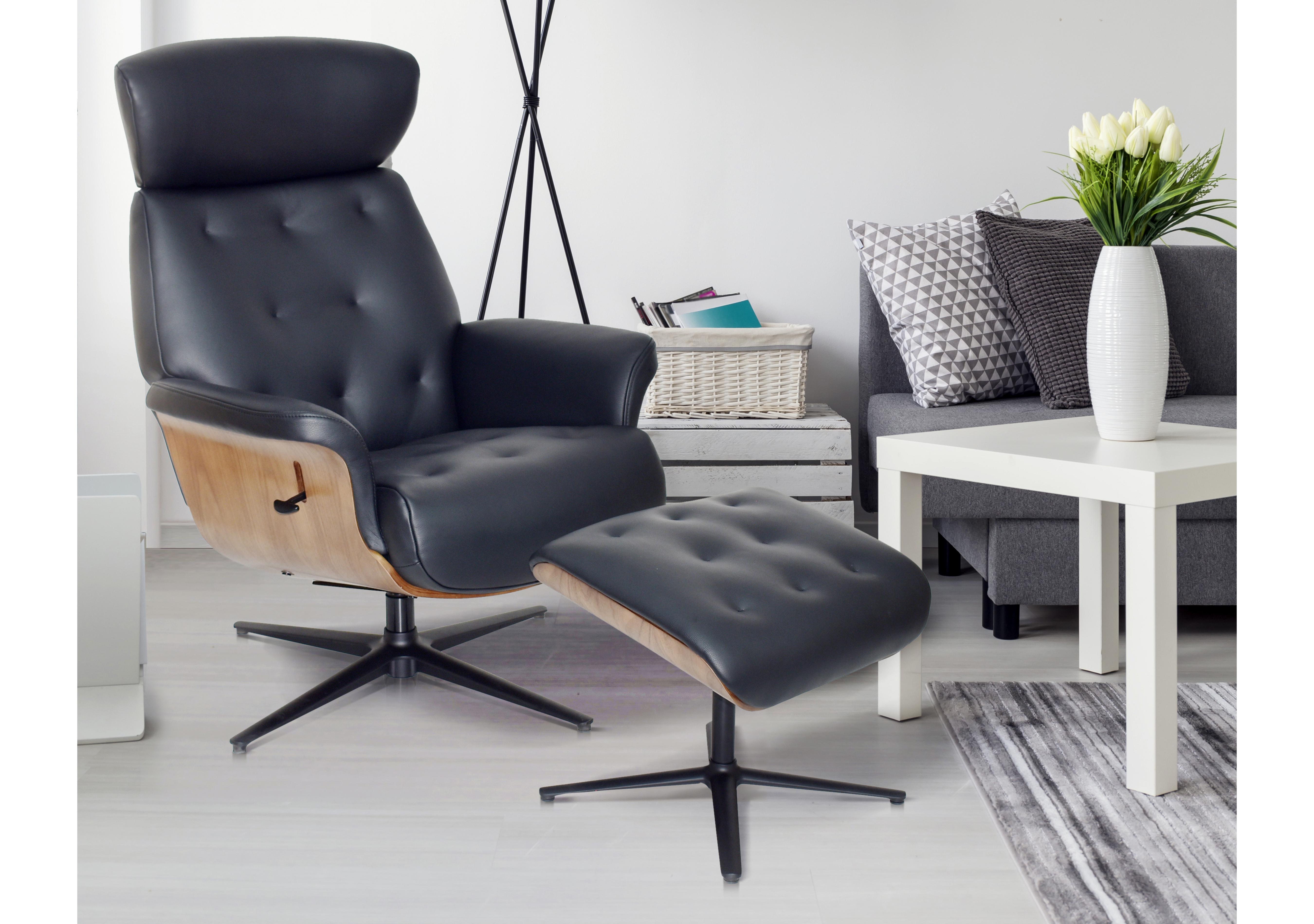 Kristof Leather Look Swivel Recliner Chair and Footstool in  on Furniture Village