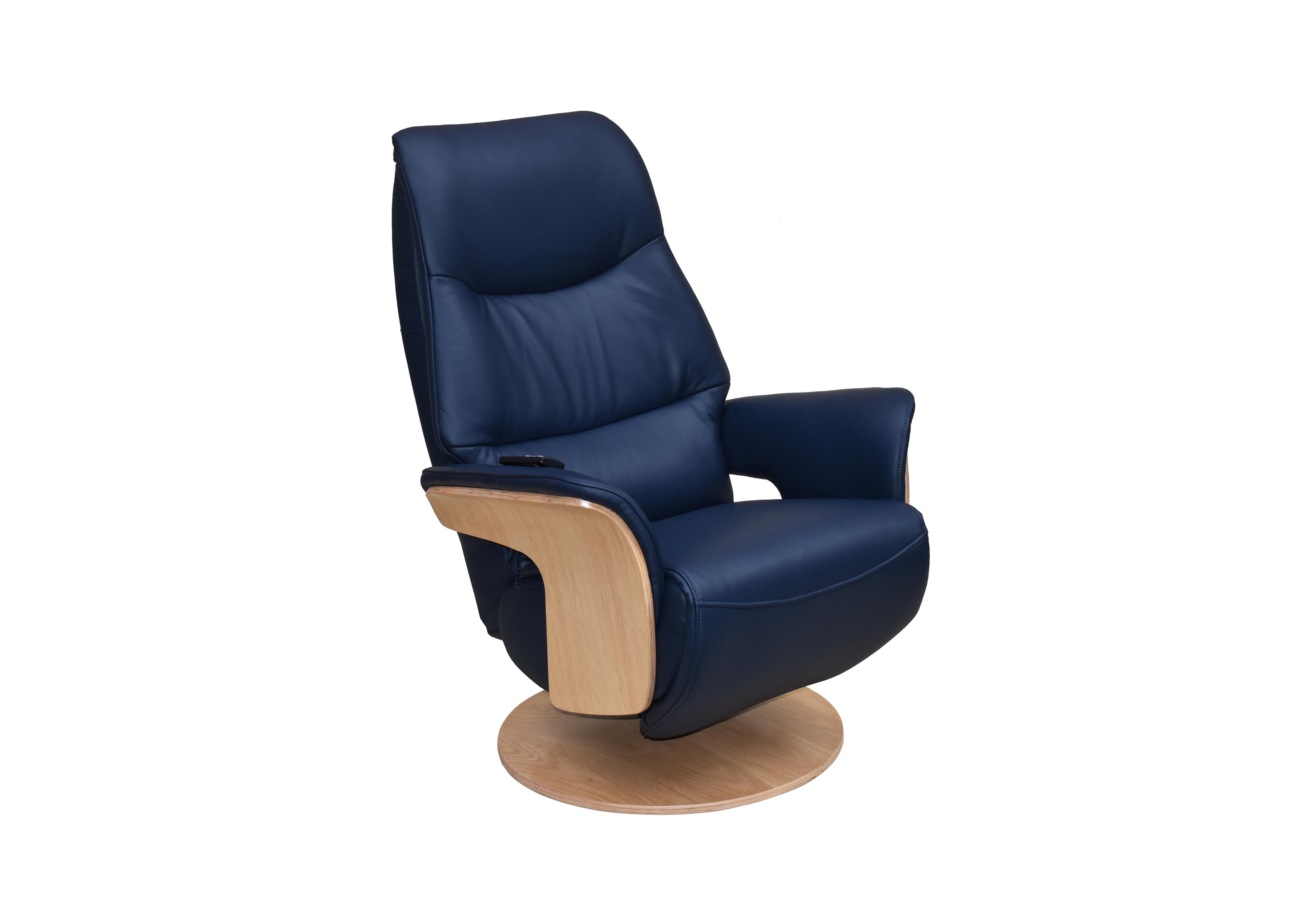 Olaf Leather Look Swivel Recliner Chair in Navy on Furniture Village