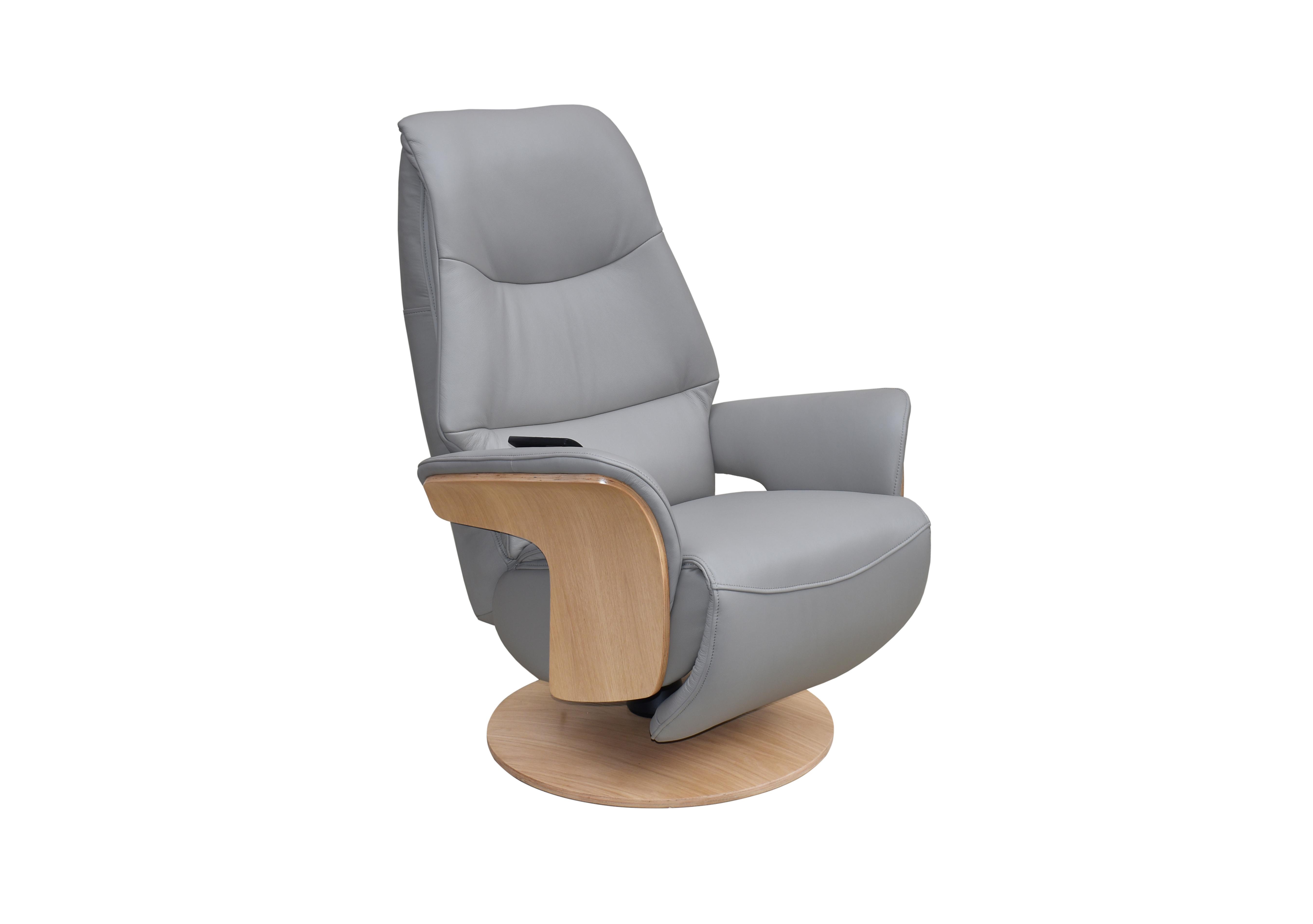 Olaf Leather Power Swivel Recliner Chair in Pale Grey on Furniture Village