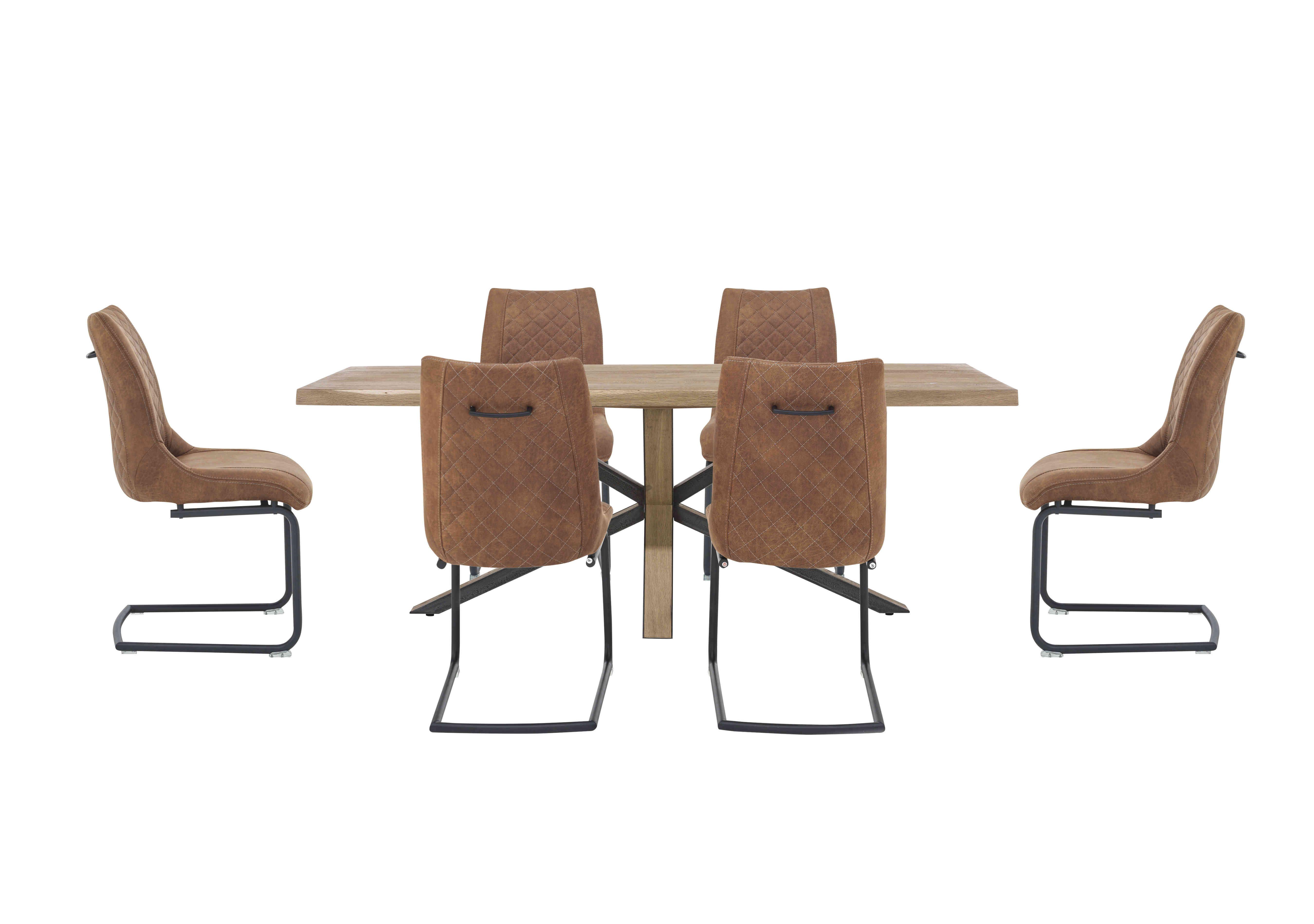 Detroit Starburst Leg Dining Table and 6 Baltimore Dining Chairs Dining Set in Cognac on Furniture Village
