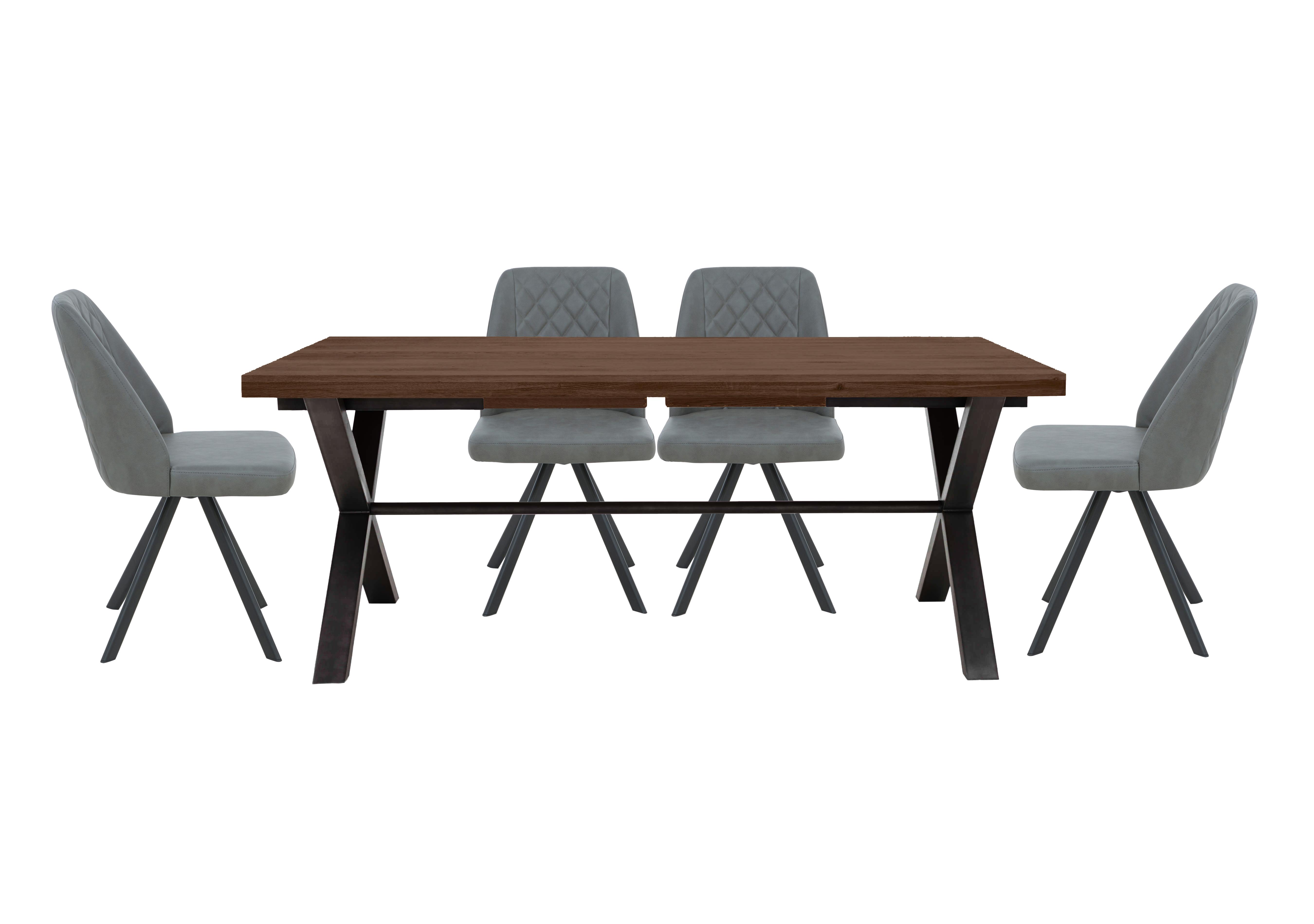 Mars Large Straight Edge Dining Table with 4 Faux Leather Swivel Dining Chairs in Grey on Furniture Village
